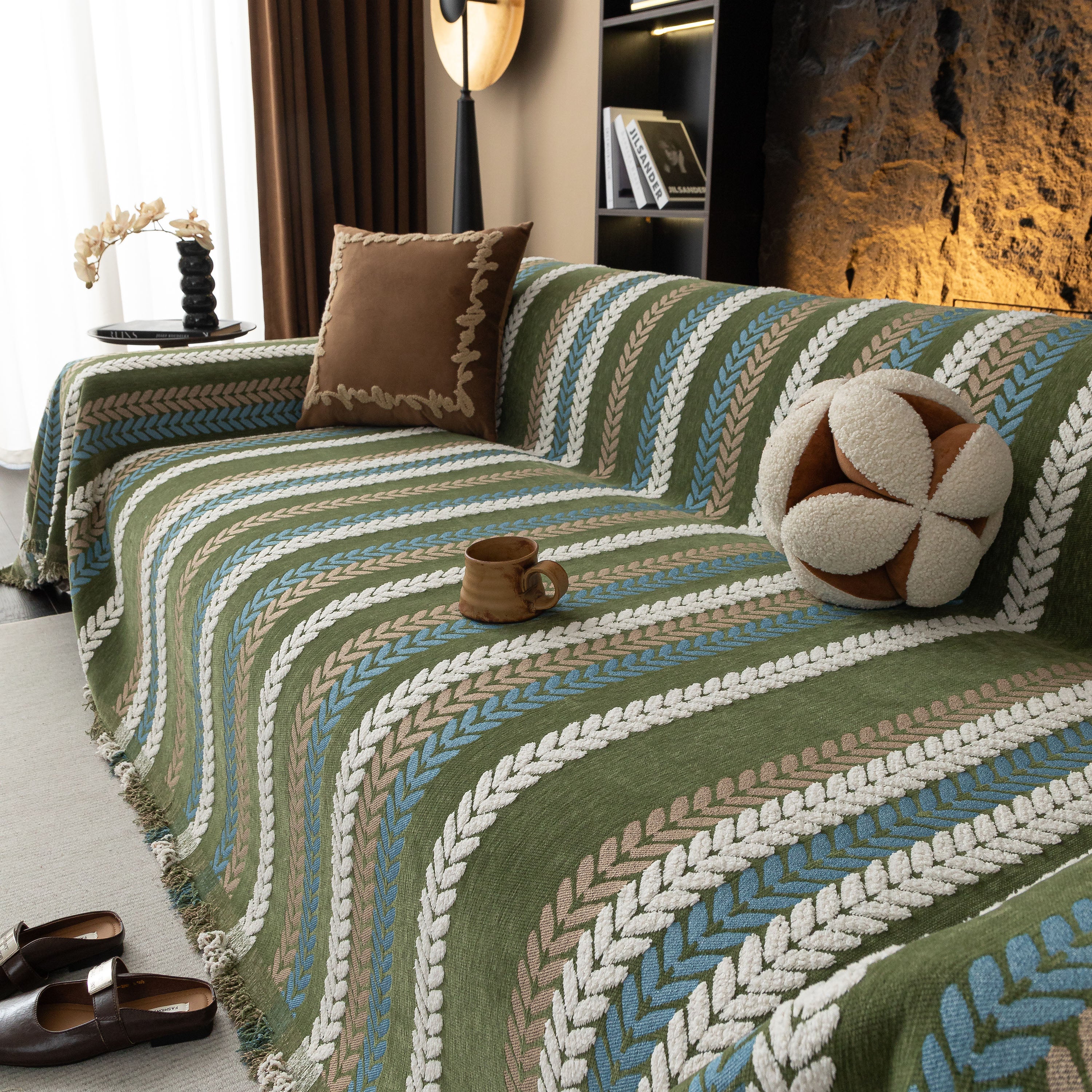 Cozy Decorative Throw Blanket for Couches, Boho Plush Woven Sofa Cover with Stripes - Image 79