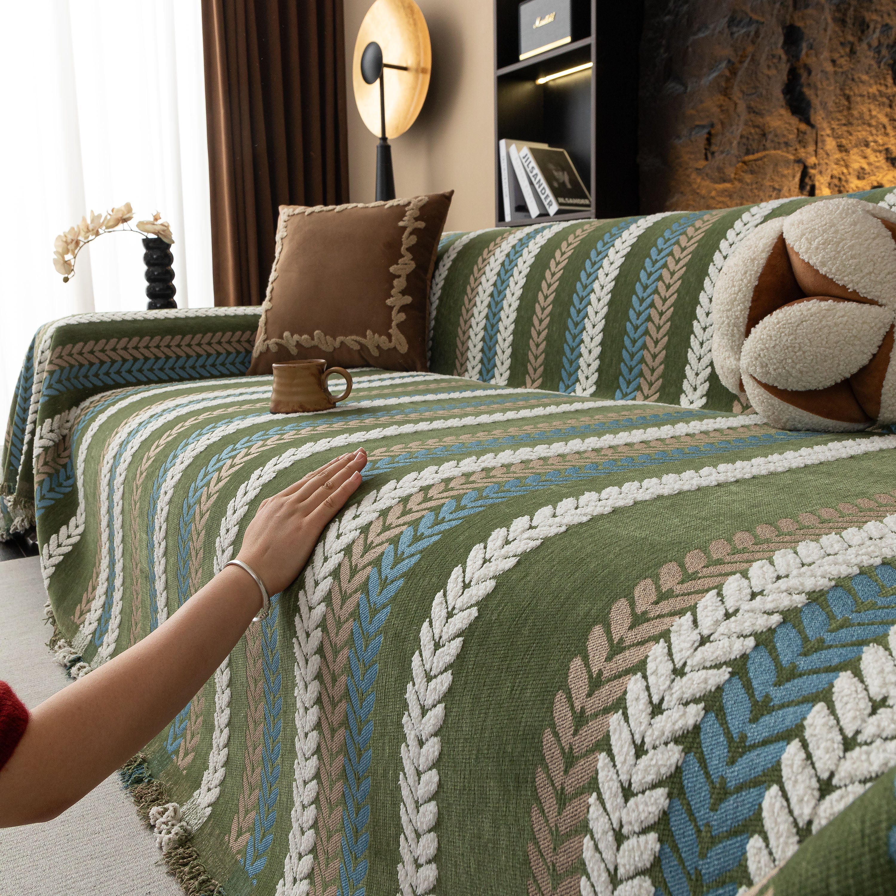 Cozy Decorative Throw Blanket for Couches, Boho Plush Woven Sofa Cover with Stripes - Image 80