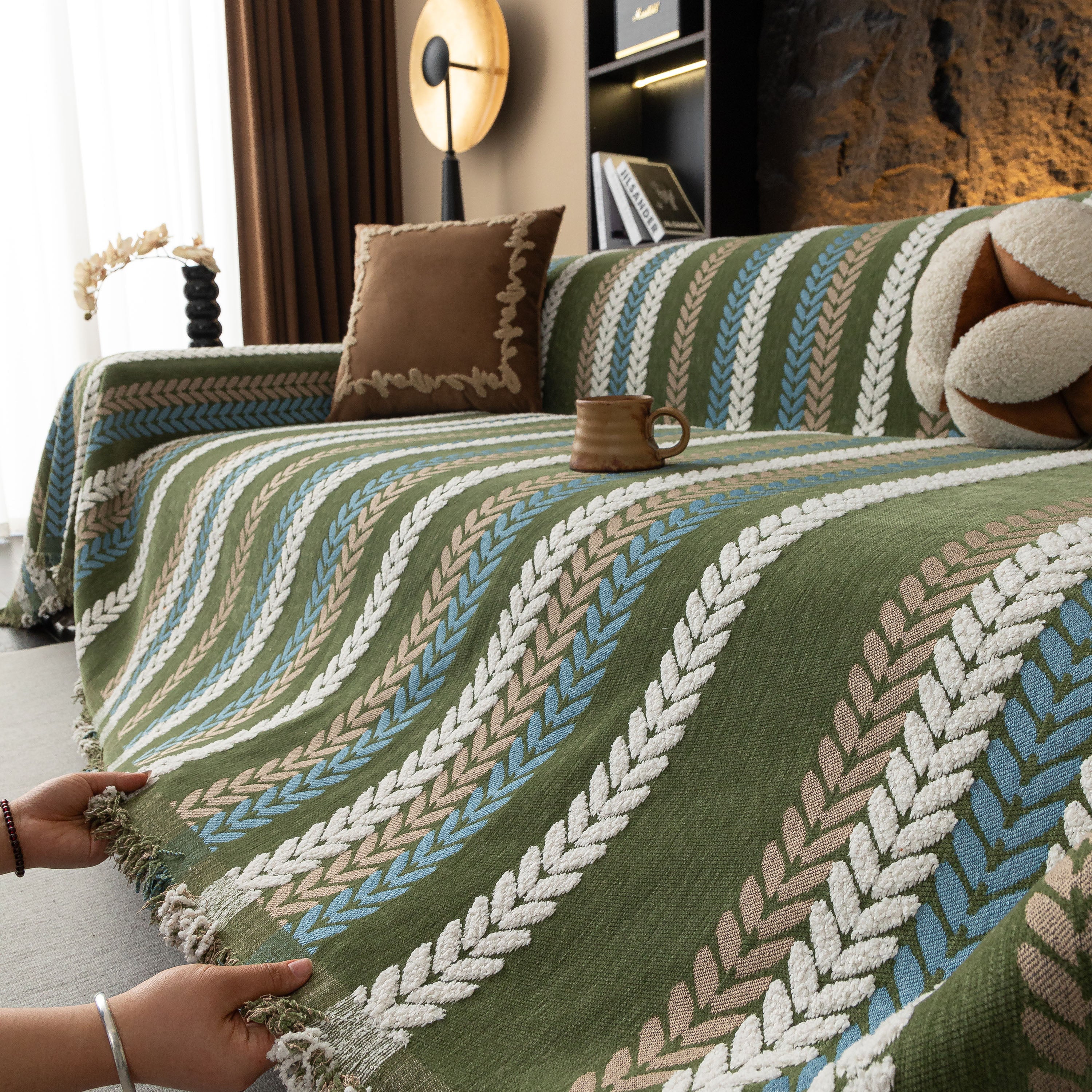 Cozy Decorative Throw Blanket for Couches, Boho Plush Woven Sofa Cover with Stripes - Image 81