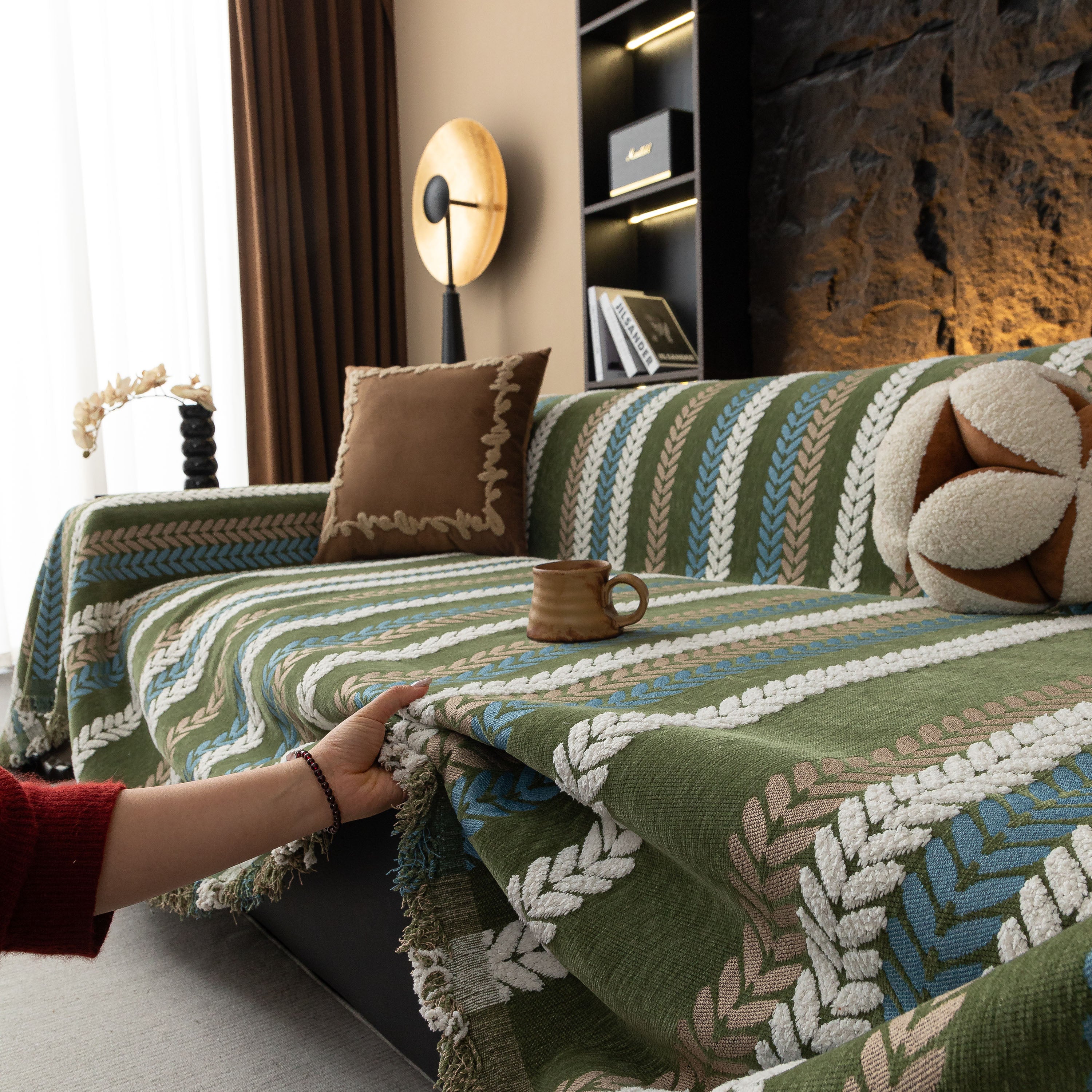 Cozy Decorative Throw Blanket for Couches, Boho Plush Woven Sofa Cover with Stripes - Image 82