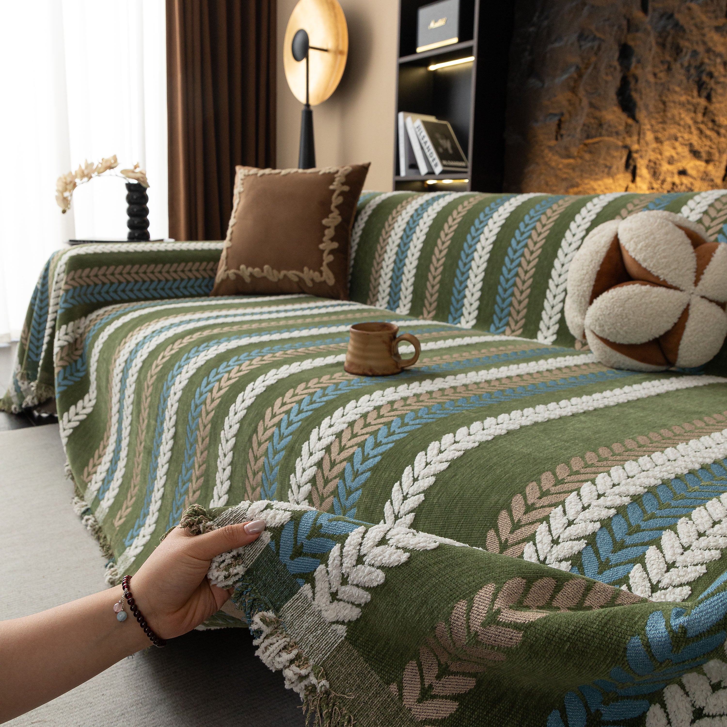 Cozy Decorative Throw Blanket for Couches, Boho Plush Woven Sofa Cover with Stripes - Image 83