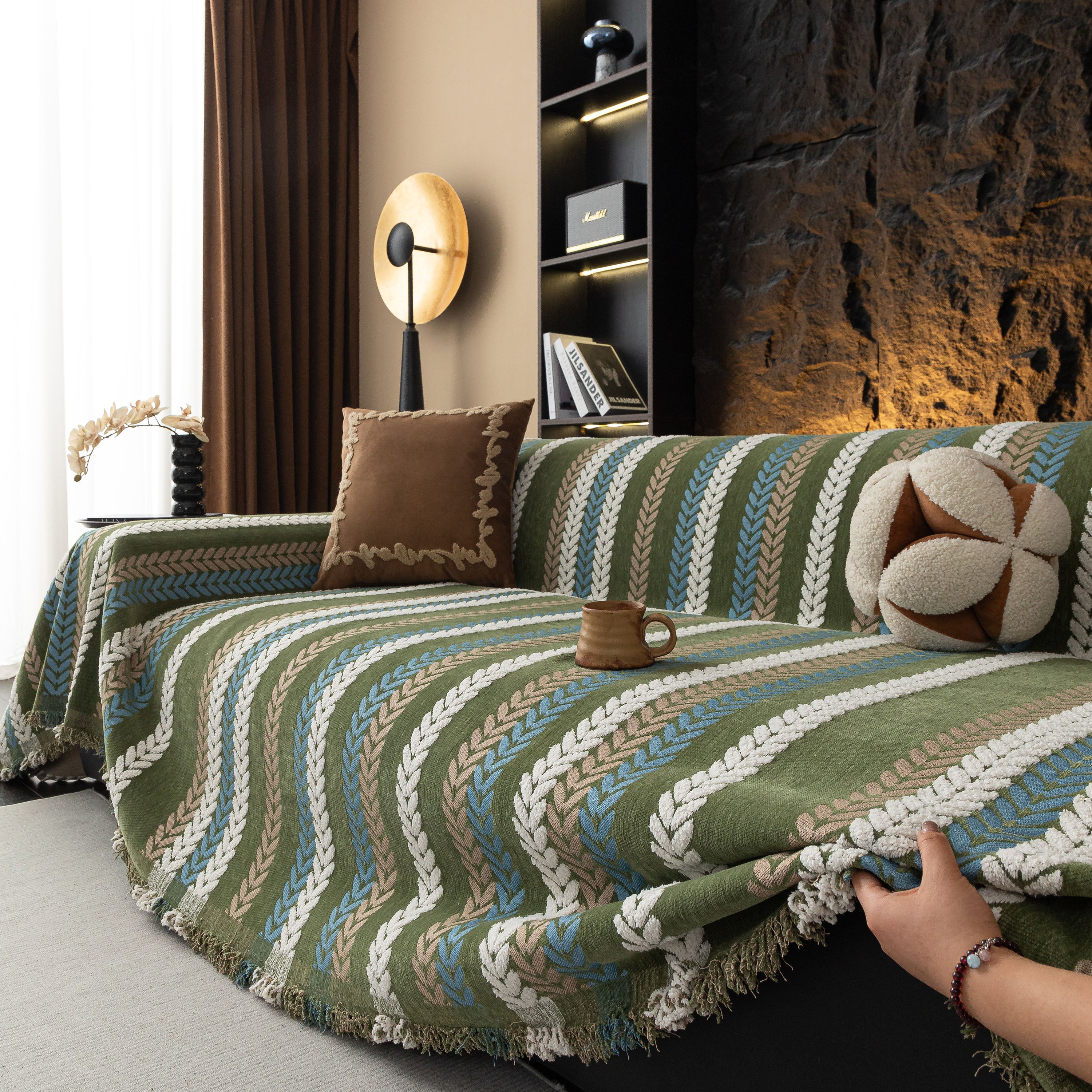 Cozy Decorative Throw Blanket for Couches, Boho Plush Woven Sofa Cover with Stripes - Image 84