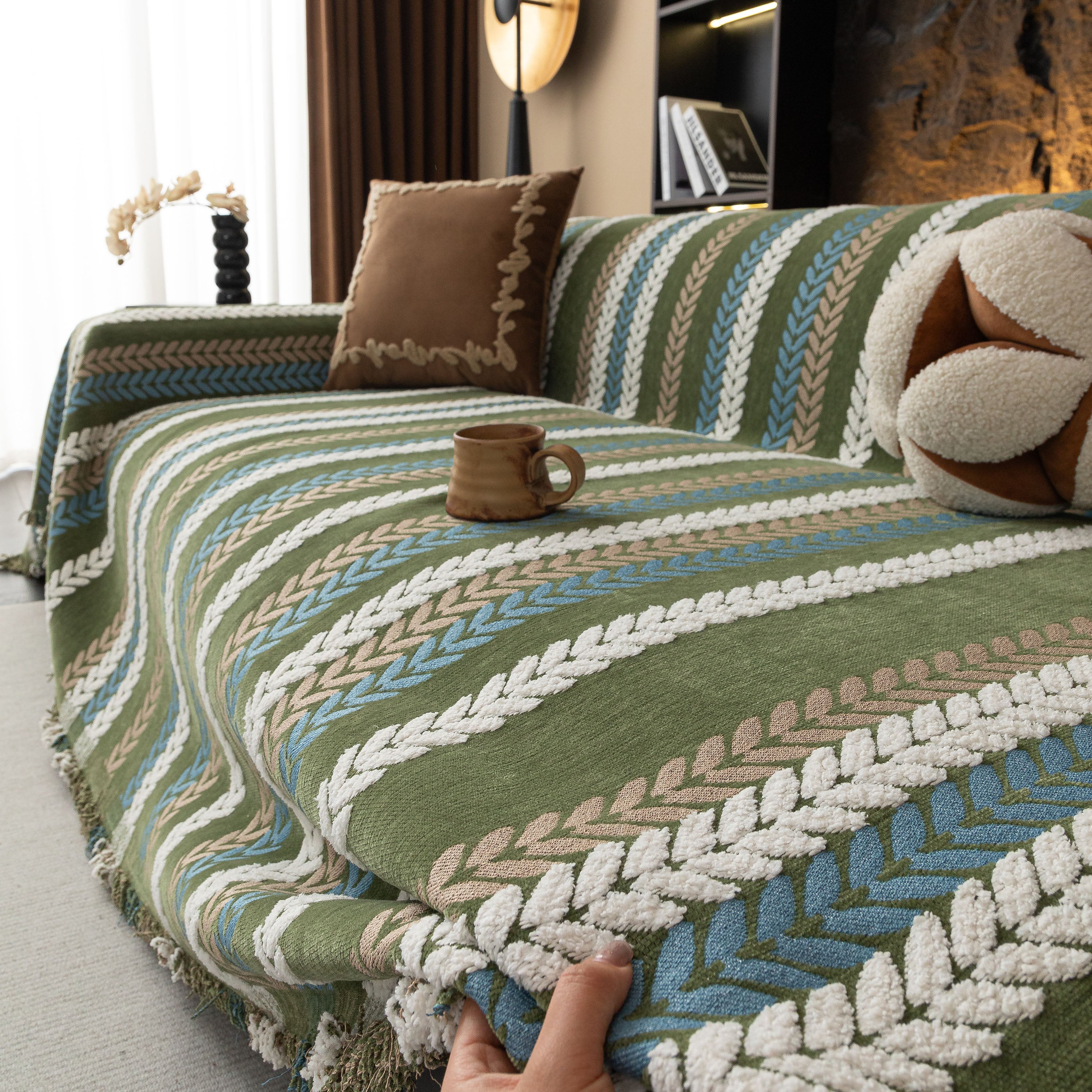 Cozy Decorative Throw Blanket for Couches, Boho Plush Woven Sofa Cover with Stripes - Image 85