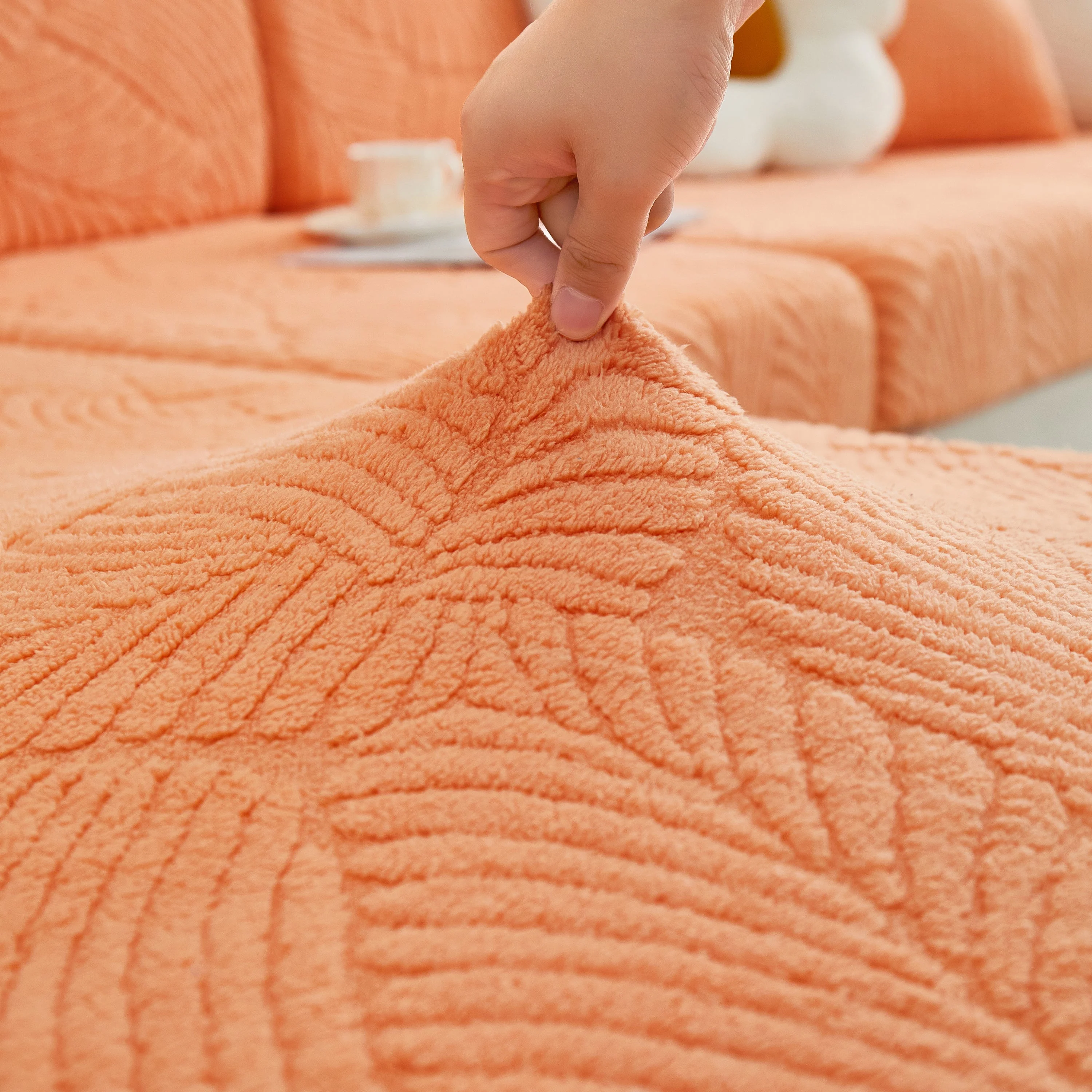 Cozy Plush Coral Fleece Sofa Cushion Slipcovers, Stretch Leaves Cushion Covers, Furniture Slipcovers - Image 101