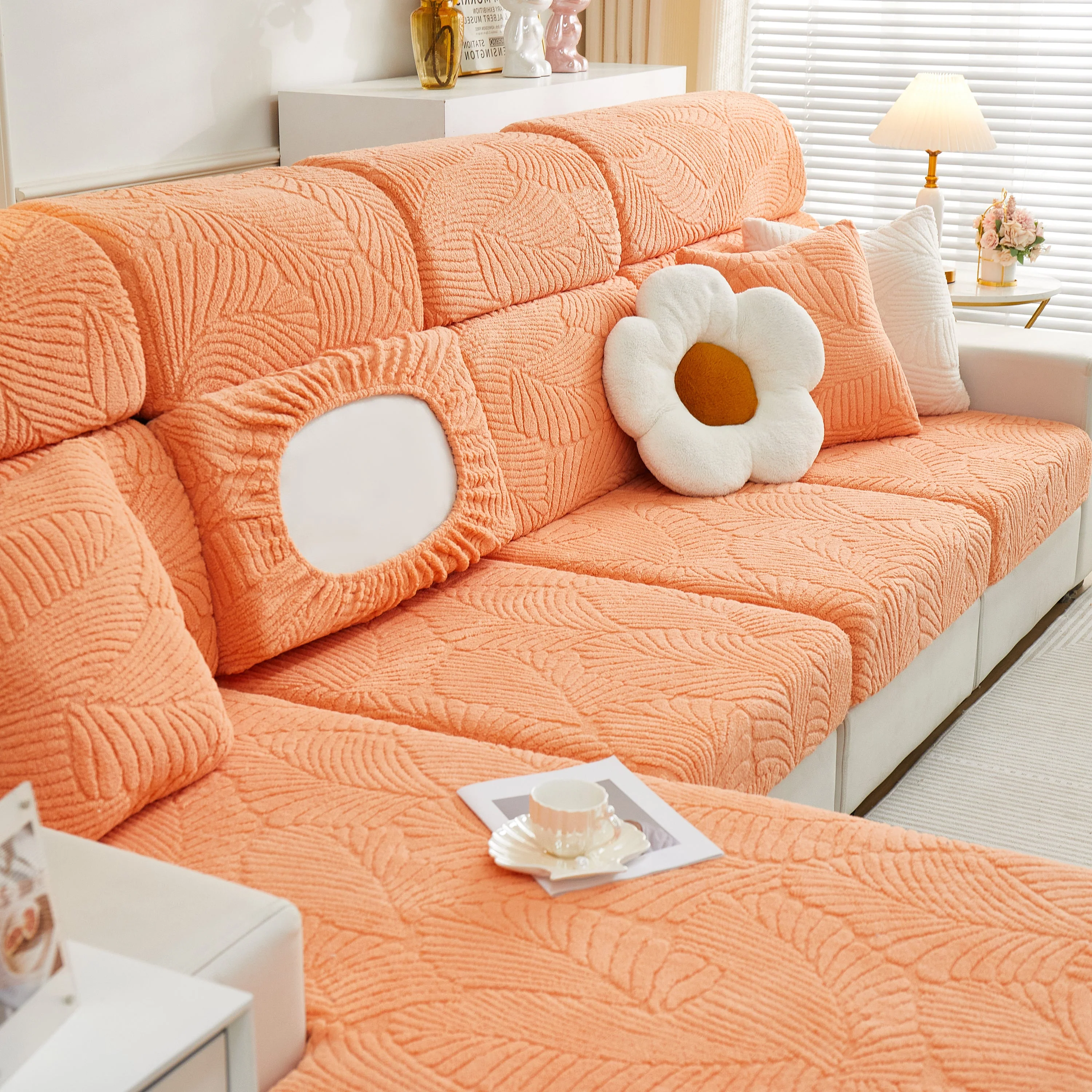 Cozy Plush Coral Fleece Sofa Cushion Slipcovers, Stretch Leaves Cushion Covers, Furniture Slipcovers - Image 102