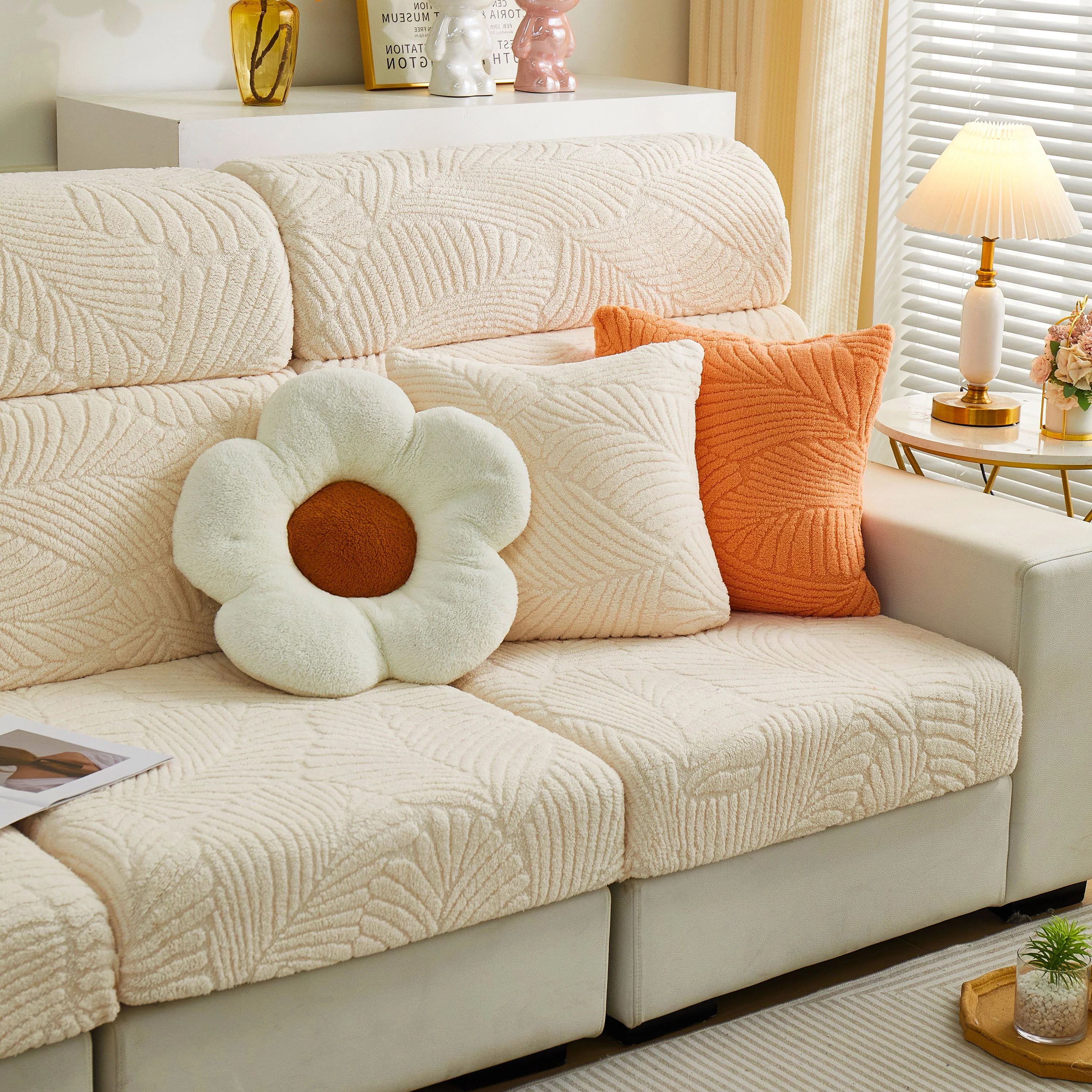 Cozy Plush Coral Fleece Sofa Cushion Slipcovers, Stretch Leaves Cushion Covers, Furniture Slipcovers - Image 108