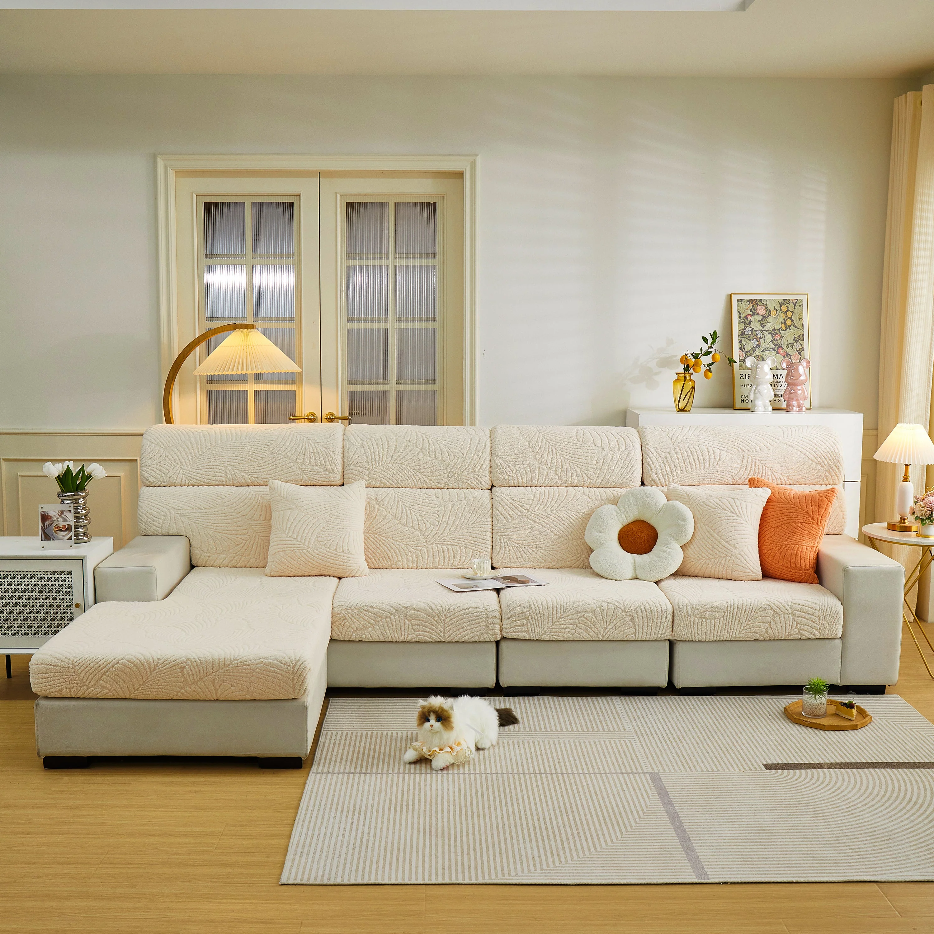 Cozy Plush Coral Fleece Sofa Cushion Slipcovers, Stretch Leaves Cushion Covers, Furniture Slipcovers - Image 109