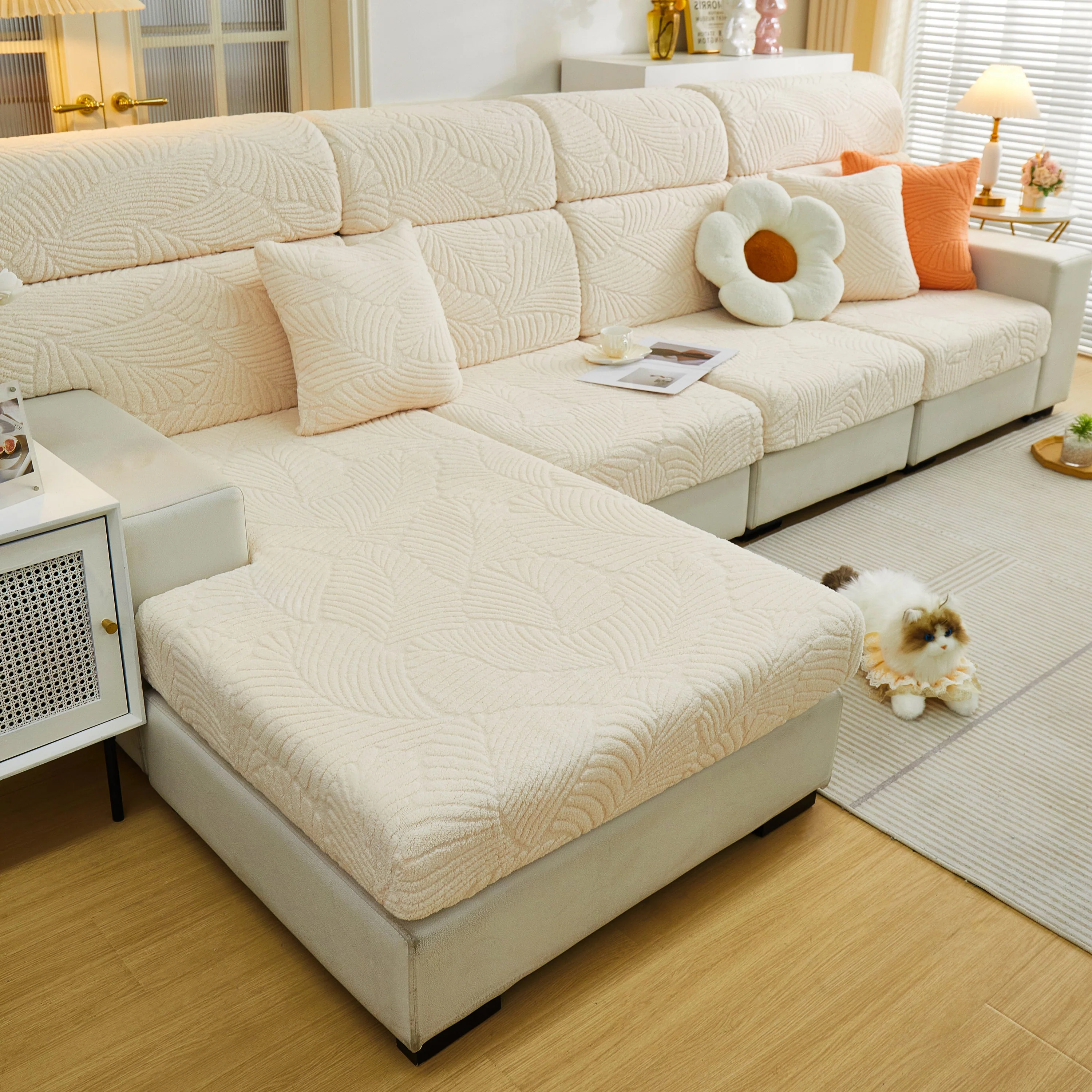 Cozy Plush Coral Fleece Sofa Cushion Slipcovers, Stretch Leaves Cushion Covers, Furniture Slipcovers - Image 111