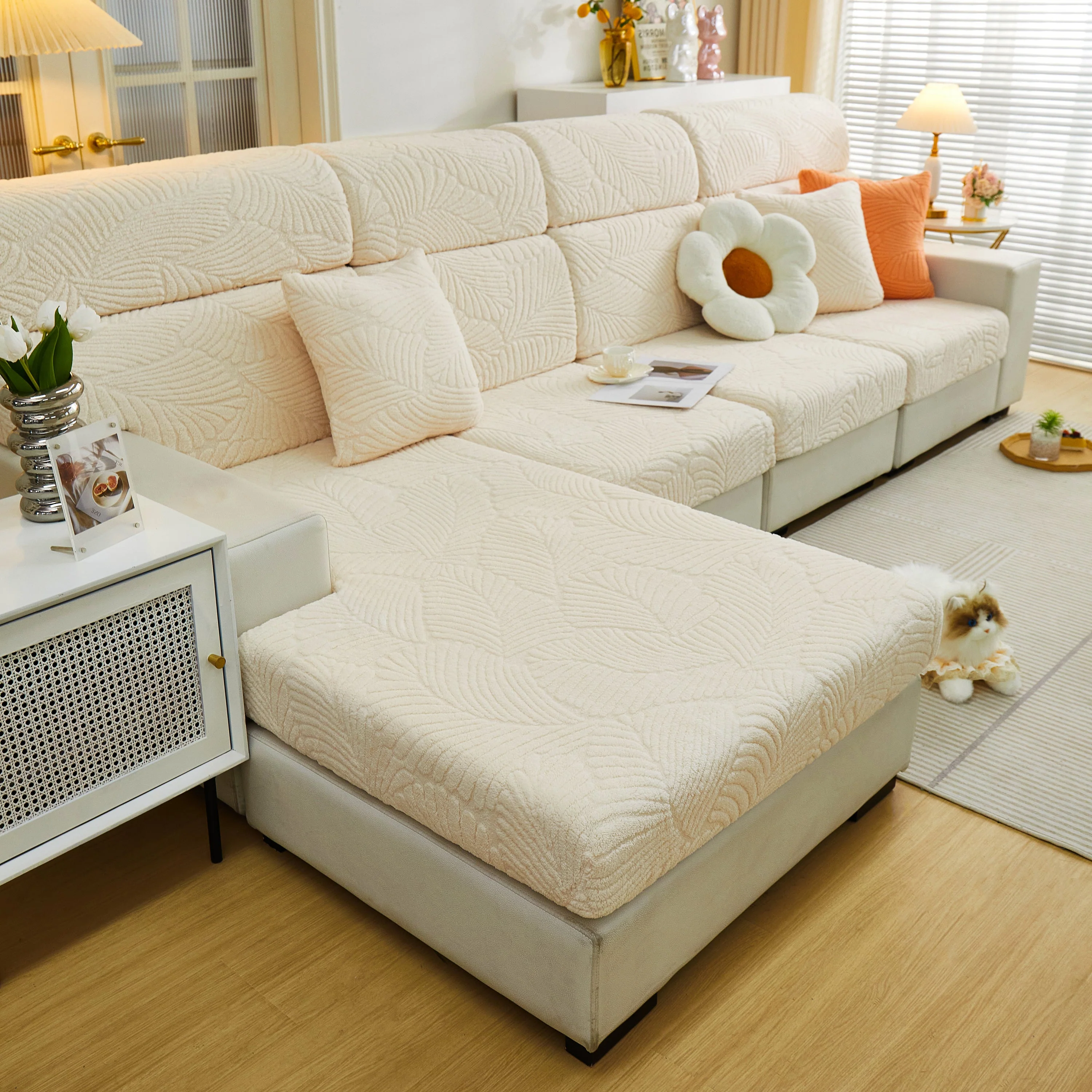 Cozy Plush Coral Fleece Sofa Cushion Slipcovers, Stretch Leaves Cushion Covers, Furniture Slipcovers - Image 112