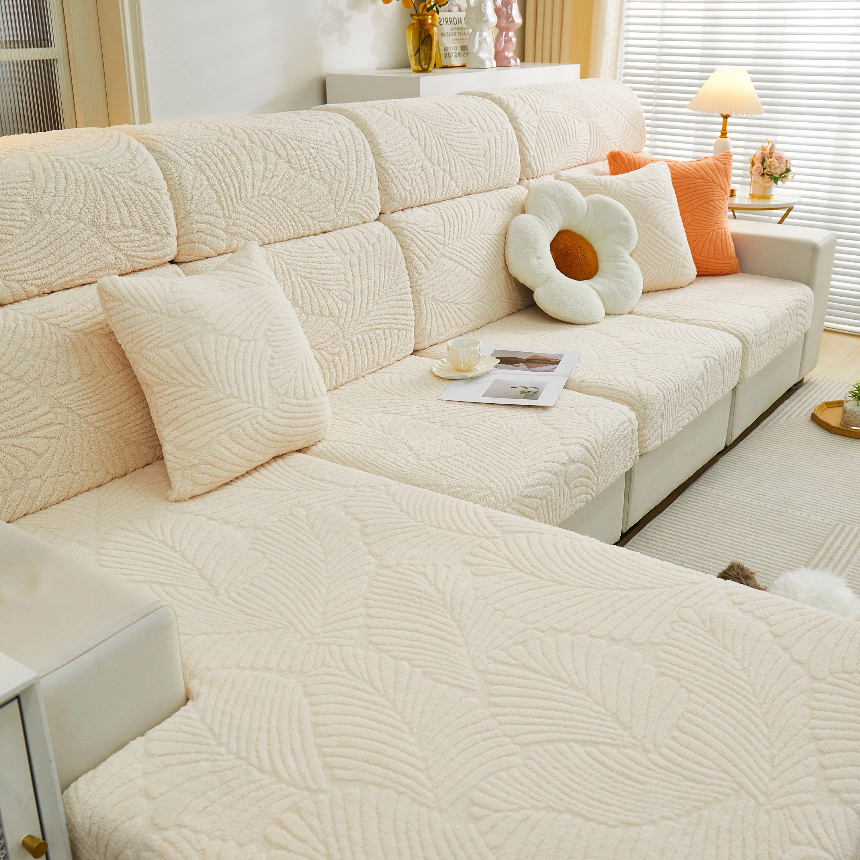 Cozy Plush Coral Fleece Sofa Cushion Slipcovers, Stretch Leaves Cushion Covers, Furniture Slipcovers - Image 113