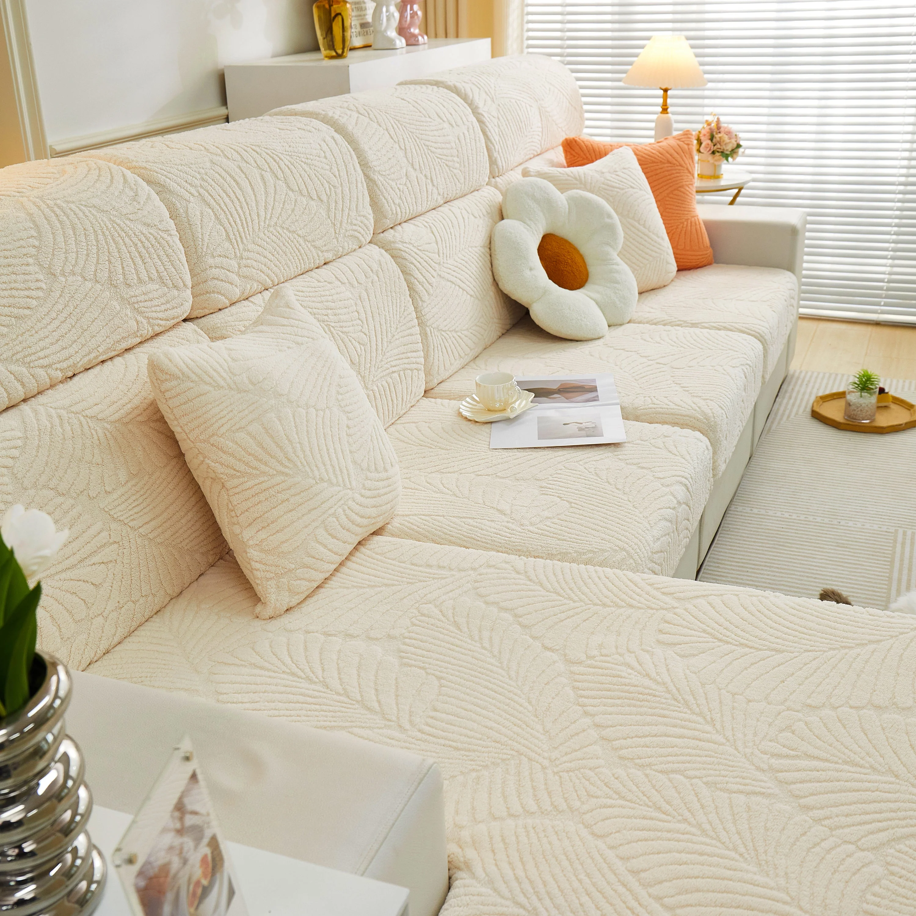 Cozy Plush Coral Fleece Sofa Cushion Slipcovers, Stretch Leaves Cushion Covers, Furniture Slipcovers - Image 114