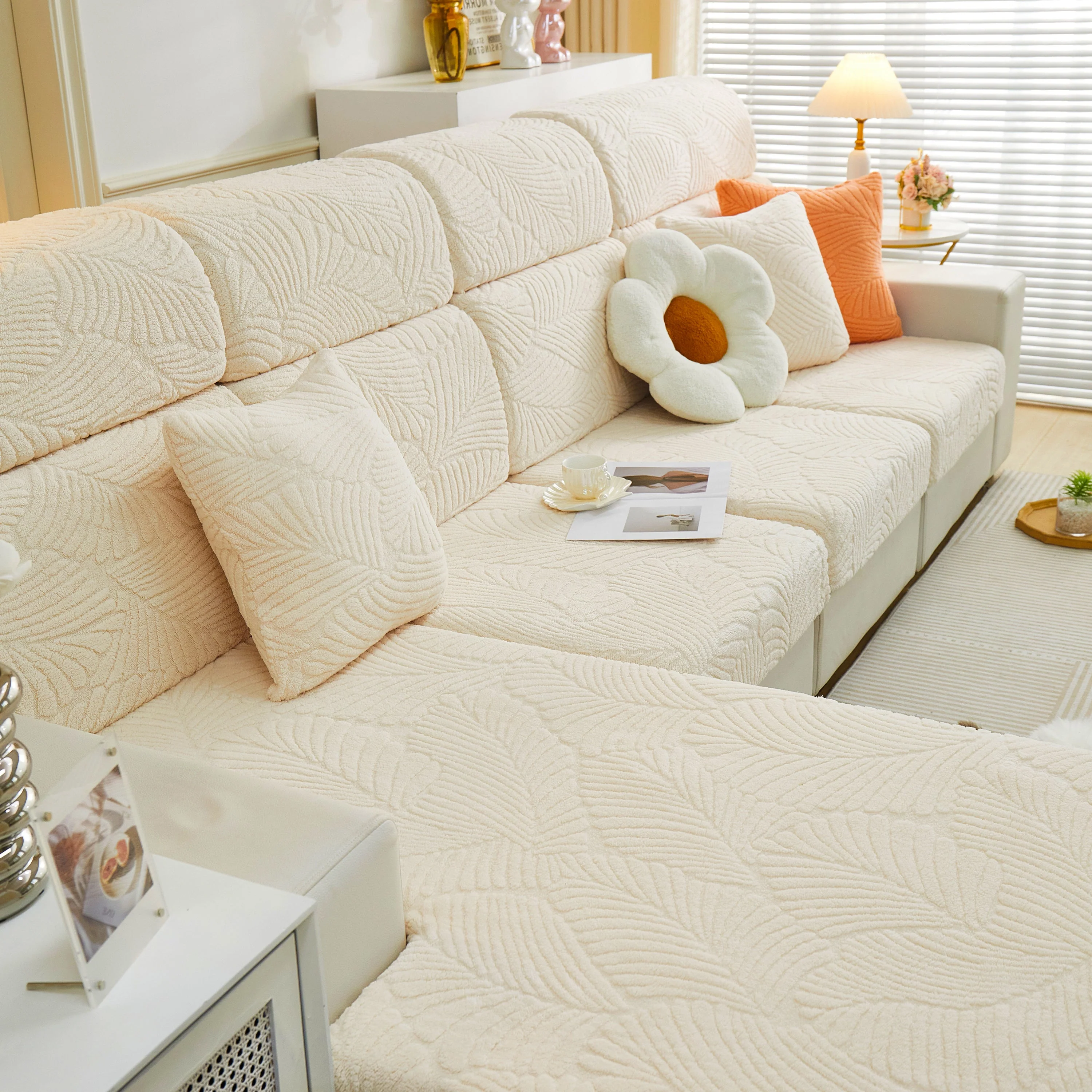 Cozy Plush Coral Fleece Sofa Cushion Slipcovers, Stretch Leaves Cushion Covers, Furniture Slipcovers - Image 115