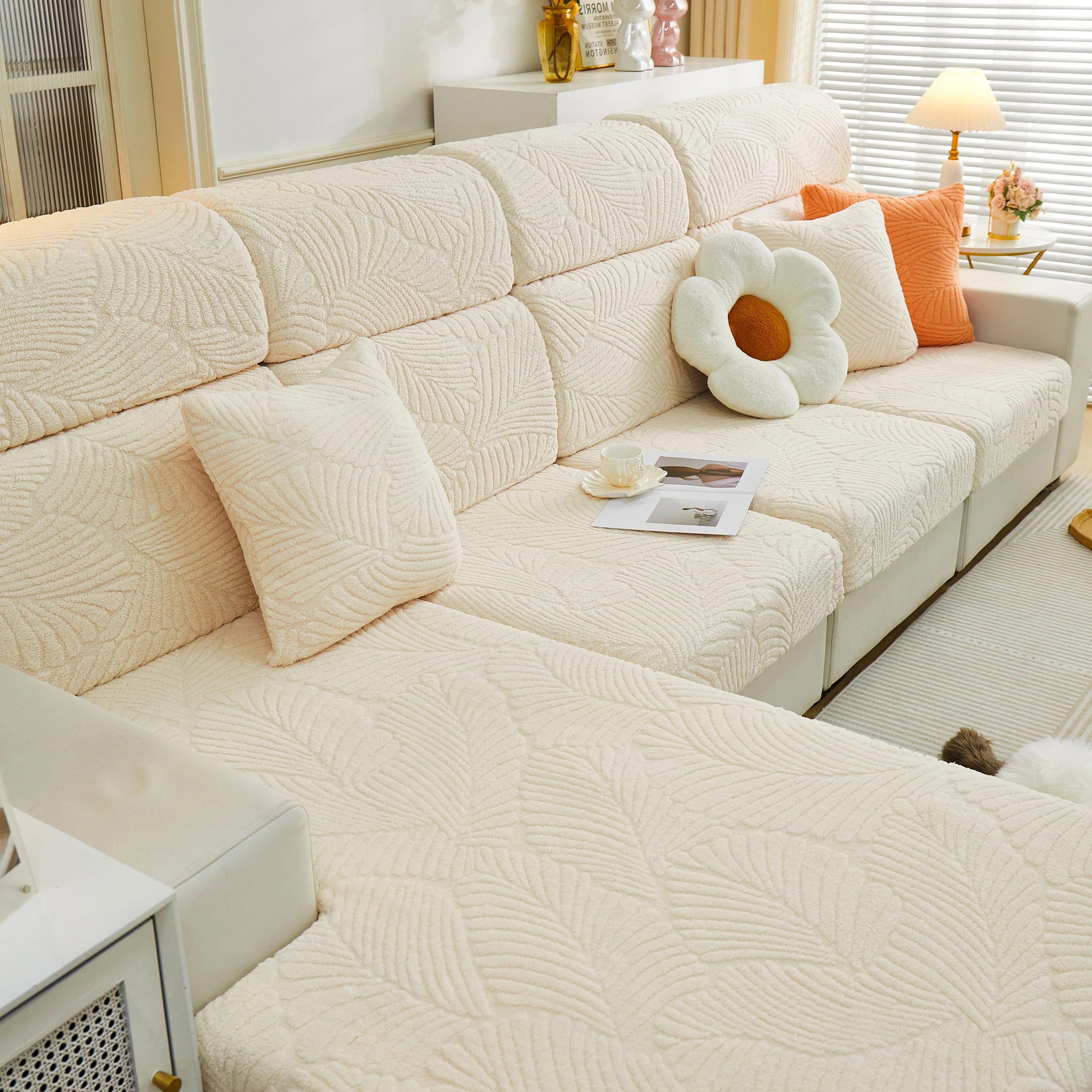 Cozy Plush Coral Fleece Sofa Cushion Slipcovers, Stretch Leaves Cushion Covers, Furniture Slipcovers - Image 116