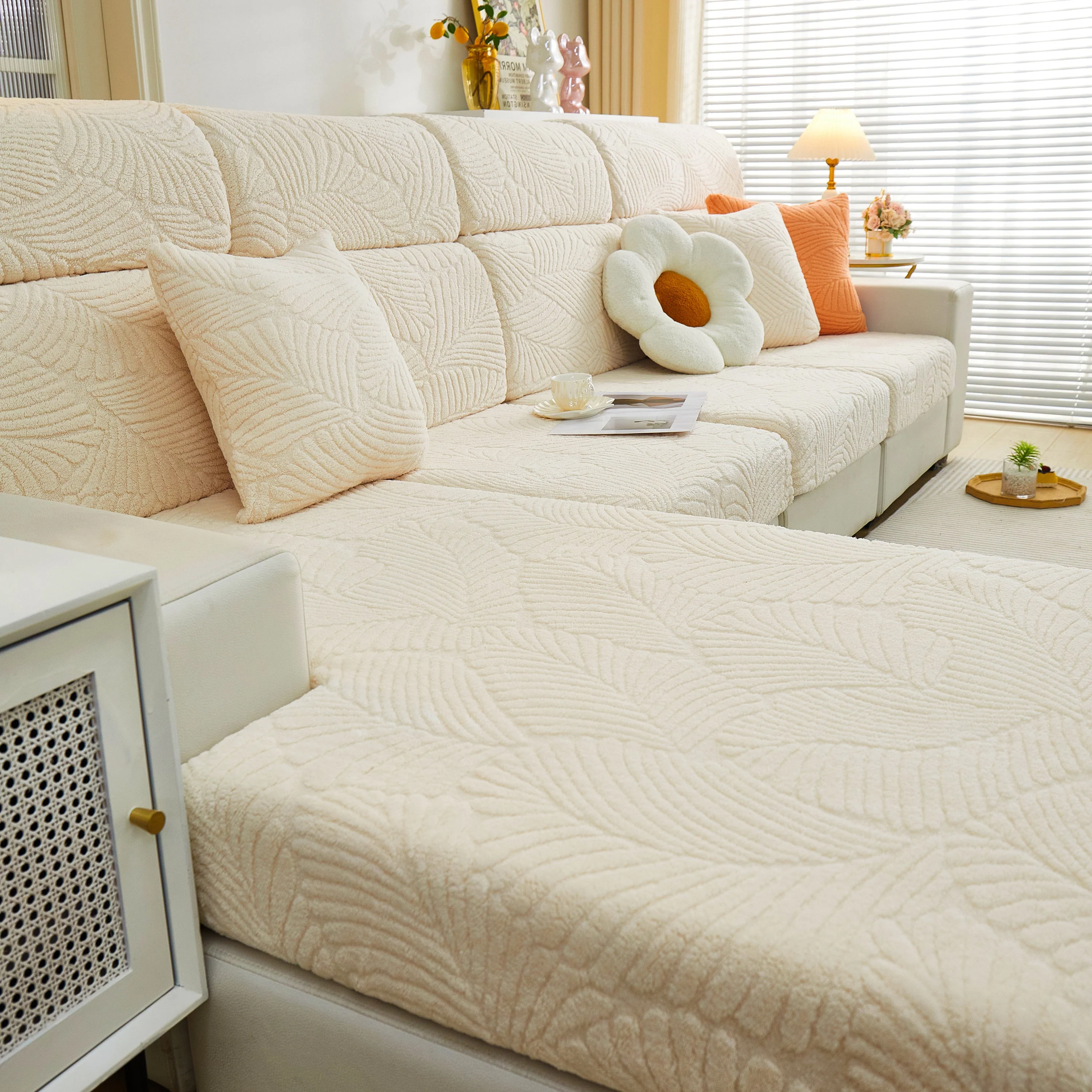 Cozy Plush Coral Fleece Sofa Cushion Slipcovers, Stretch Leaves Cushion Covers, Furniture Slipcovers - Image 117