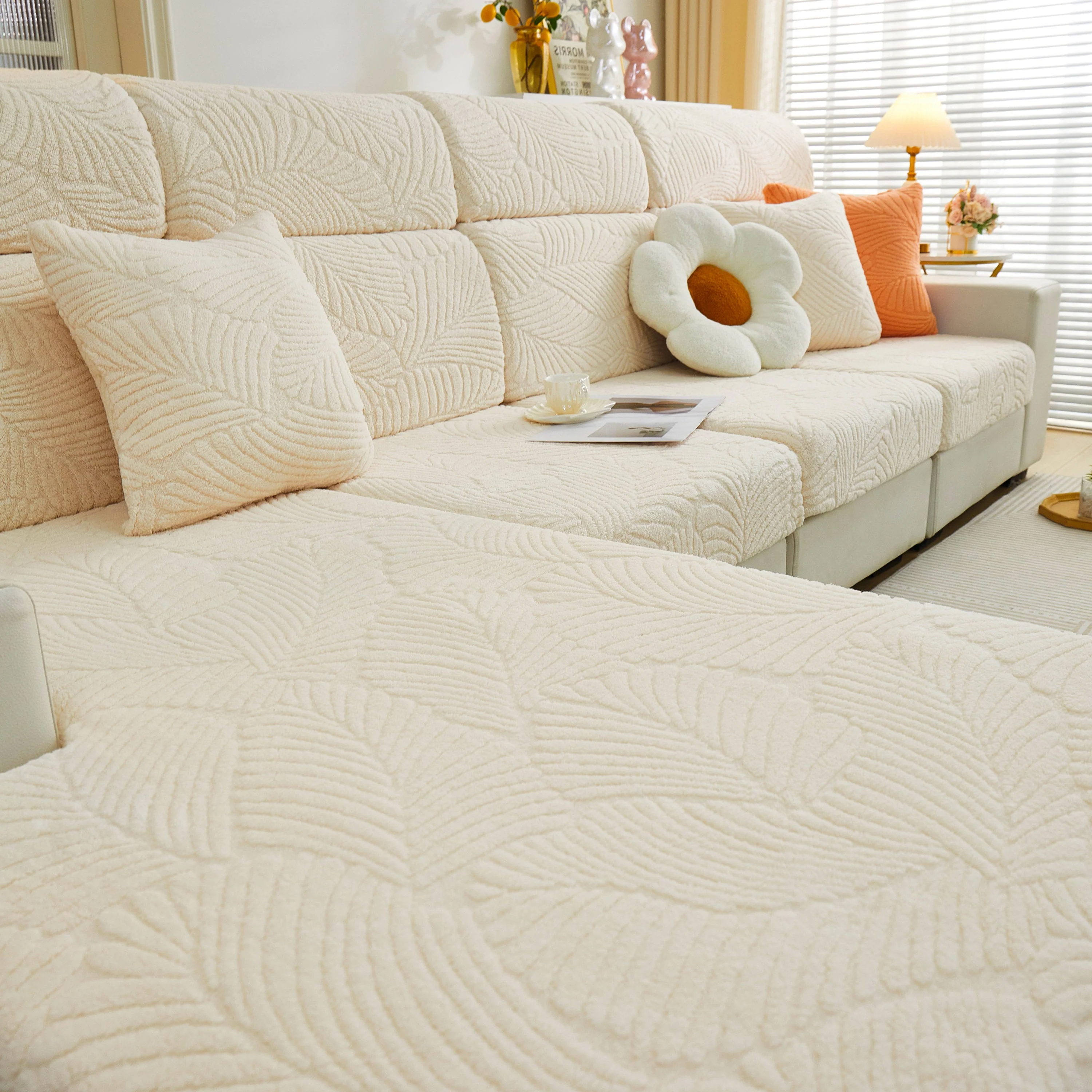 Cozy Plush Coral Fleece Sofa Cushion Slipcovers, Stretch Leaves Cushion Covers, Furniture Slipcovers - Image 118