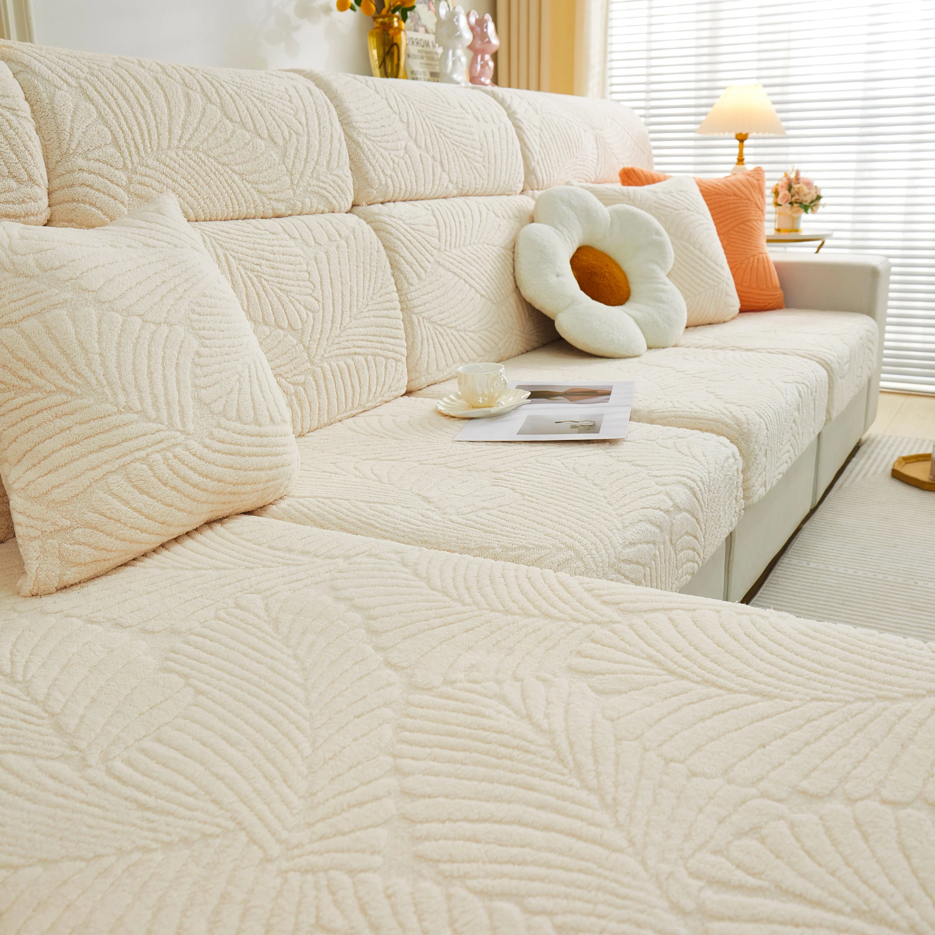 Cozy Plush Coral Fleece Sofa Cushion Slipcovers, Stretch Leaves Cushion Covers, Furniture Slipcovers - Image 119