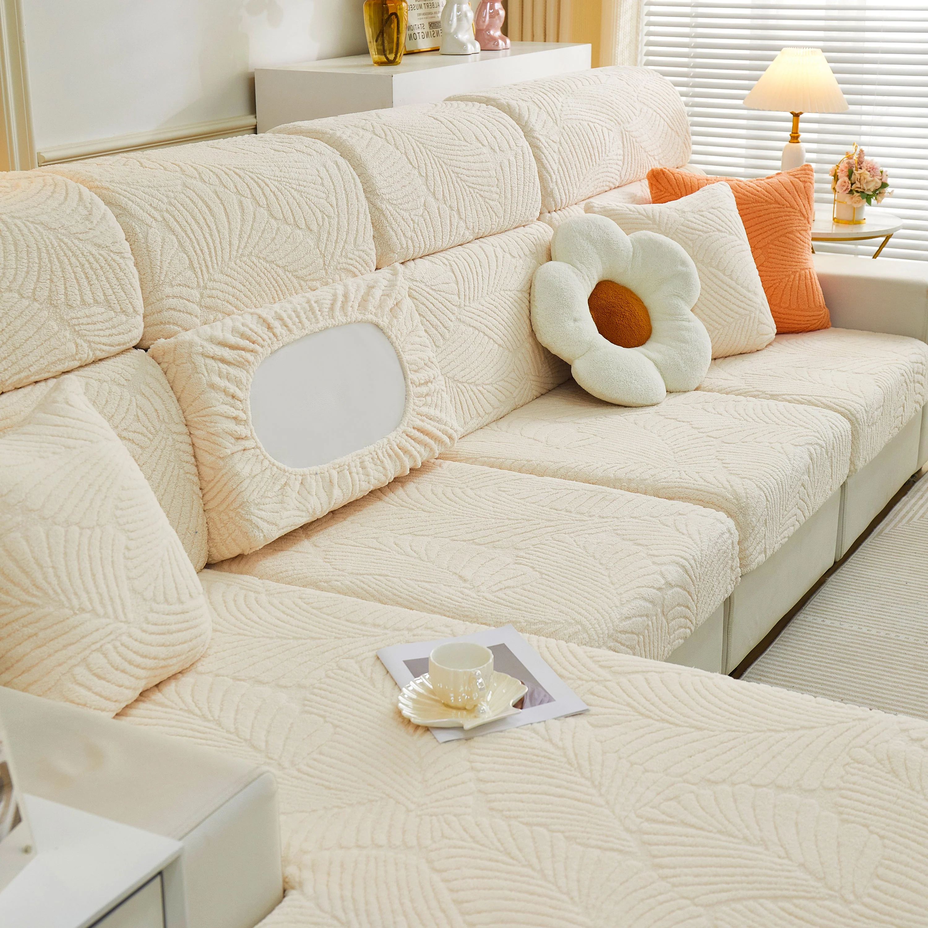 Cozy Plush Coral Fleece Sofa Cushion Slipcovers, Stretch Leaves Cushion Covers, Furniture Slipcovers - Image 121