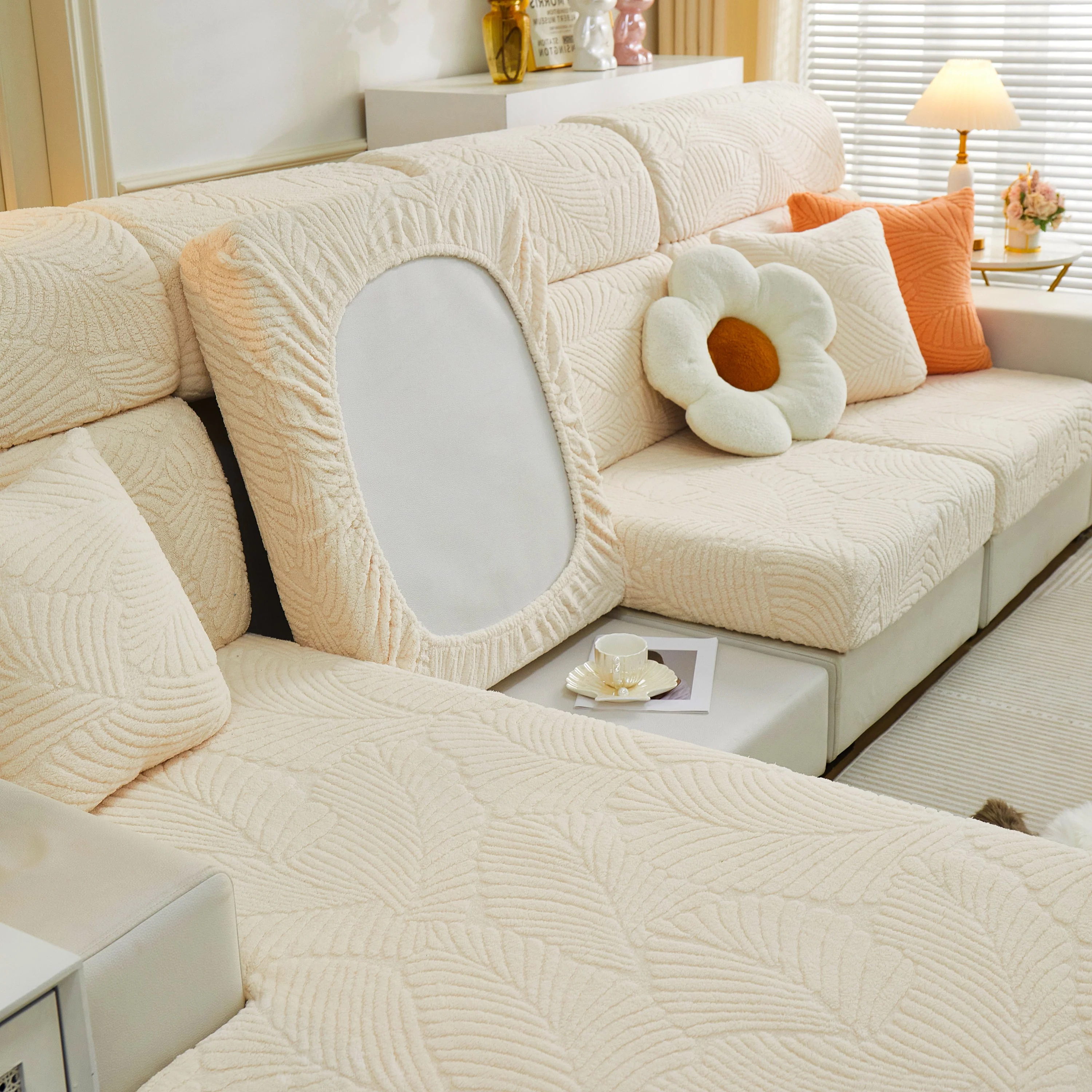 Cozy Plush Coral Fleece Sofa Cushion Slipcovers, Stretch Leaves Cushion Covers, Furniture Slipcovers - Image 122
