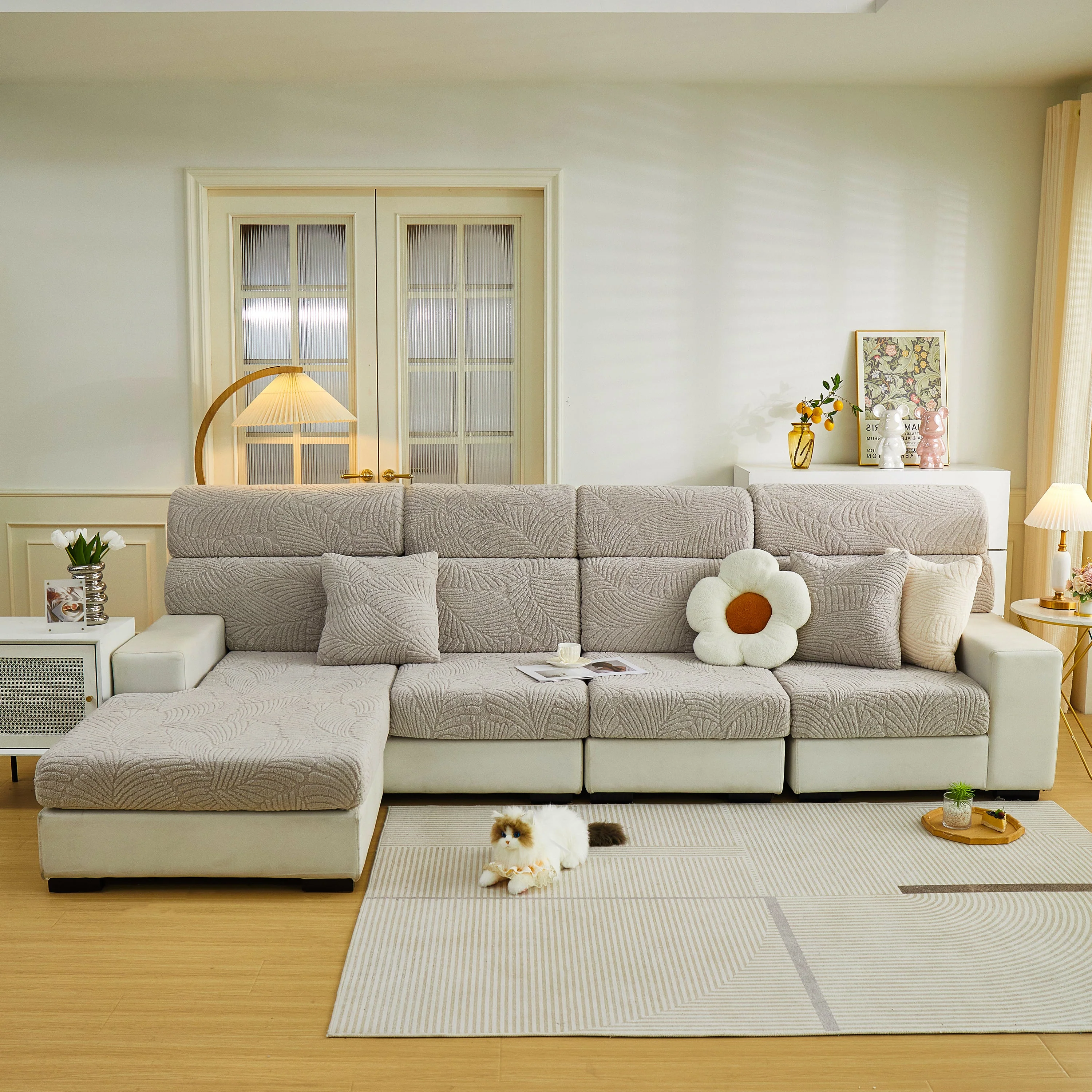 Cozy Plush Coral Fleece Sofa Cushion Slipcovers, Stretch Leaves Cushion Covers, Furniture Slipcovers - Image 129