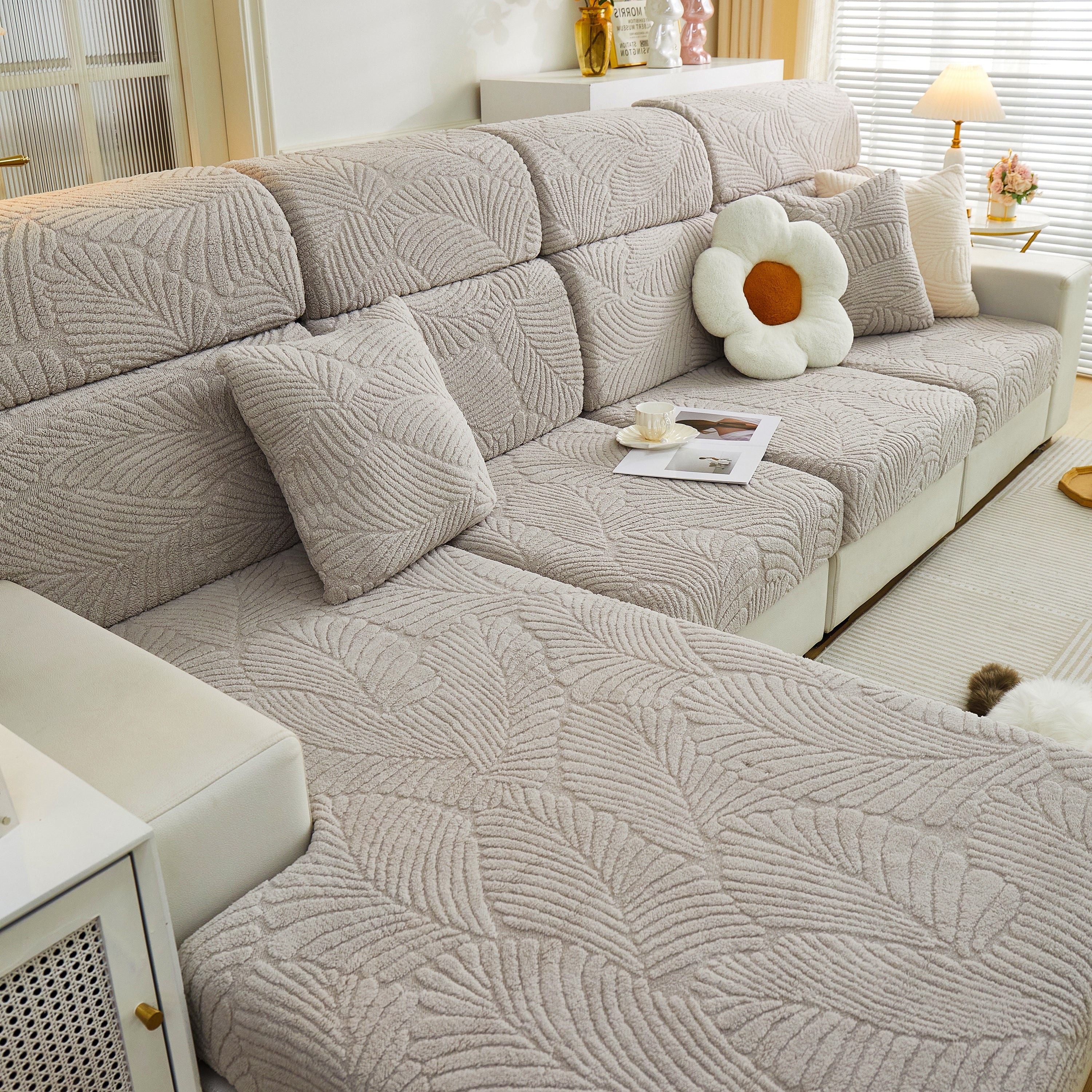 Cozy Plush Coral Fleece Sofa Cushion Slipcovers, Stretch Leaves Cushion Covers, Furniture Slipcovers - Image 133