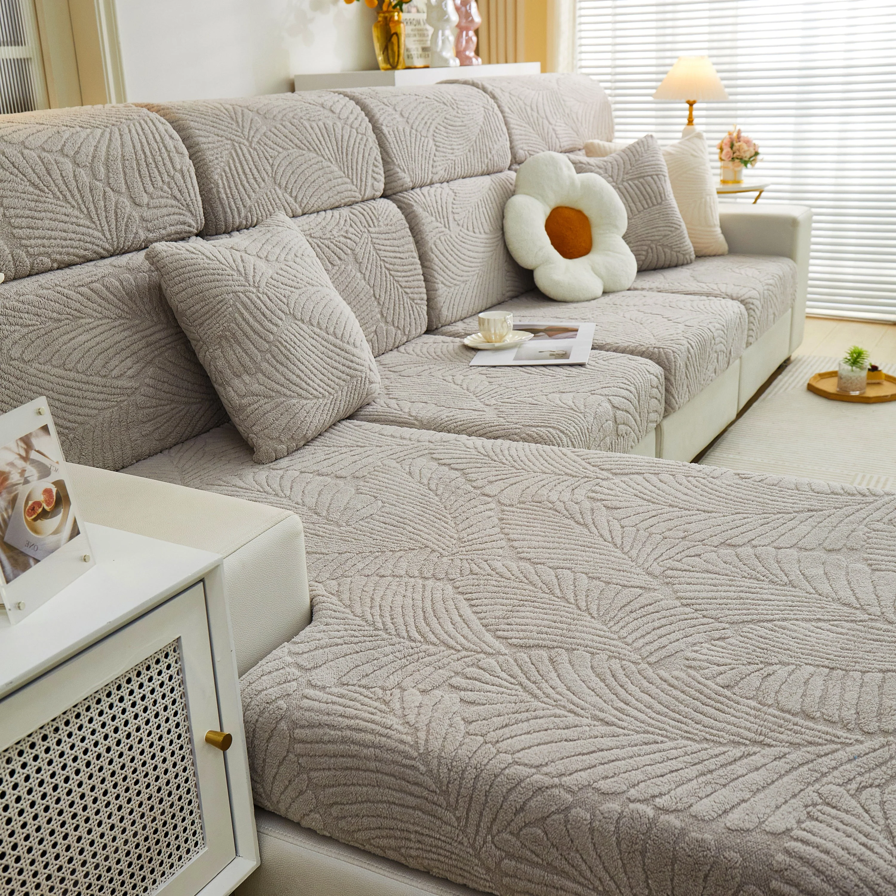 Cozy Plush Coral Fleece Sofa Cushion Slipcovers, Stretch Leaves Cushion Covers, Furniture Slipcovers - Image 136