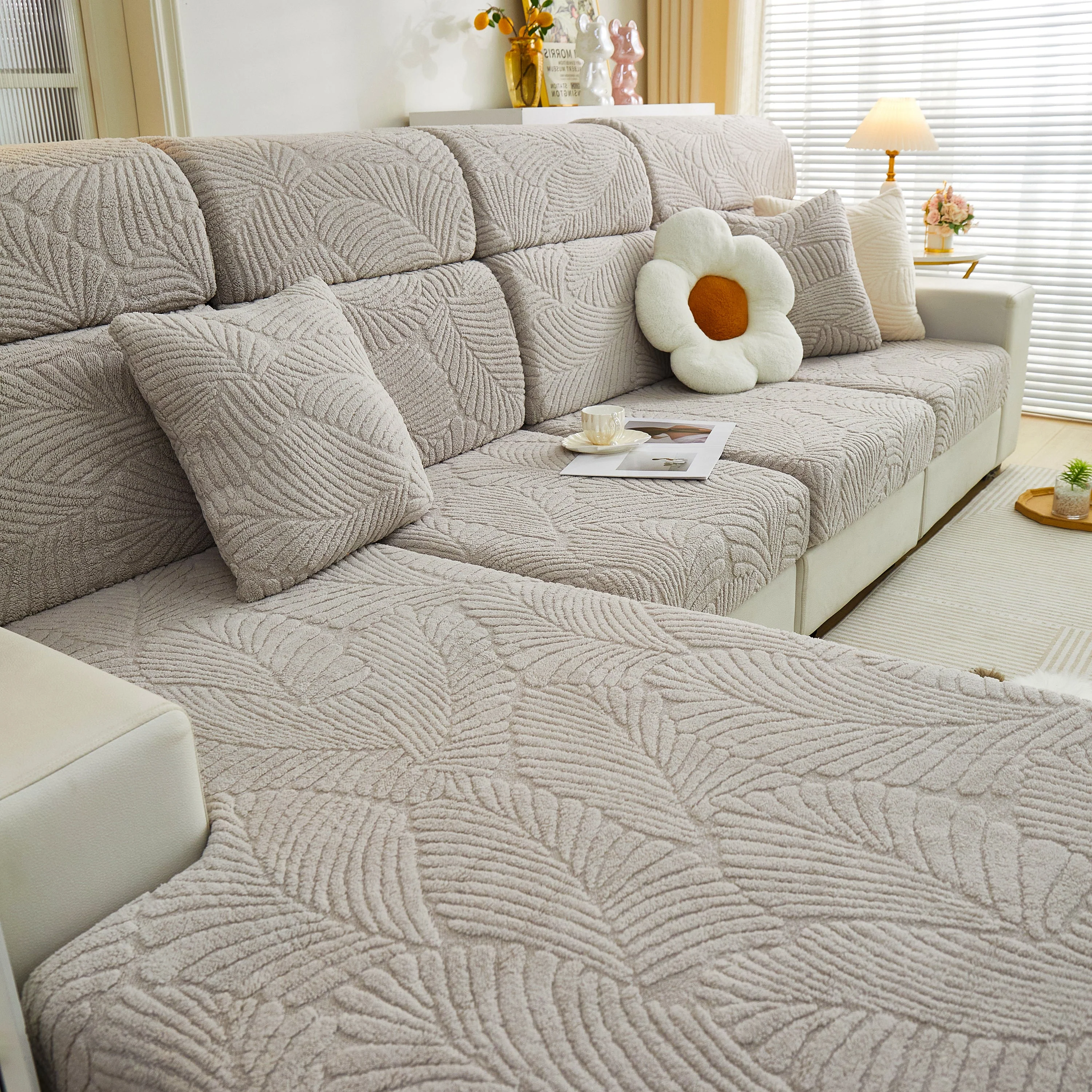 Cozy Plush Coral Fleece Sofa Cushion Slipcovers, Stretch Leaves Cushion Covers, Furniture Slipcovers - Image 137