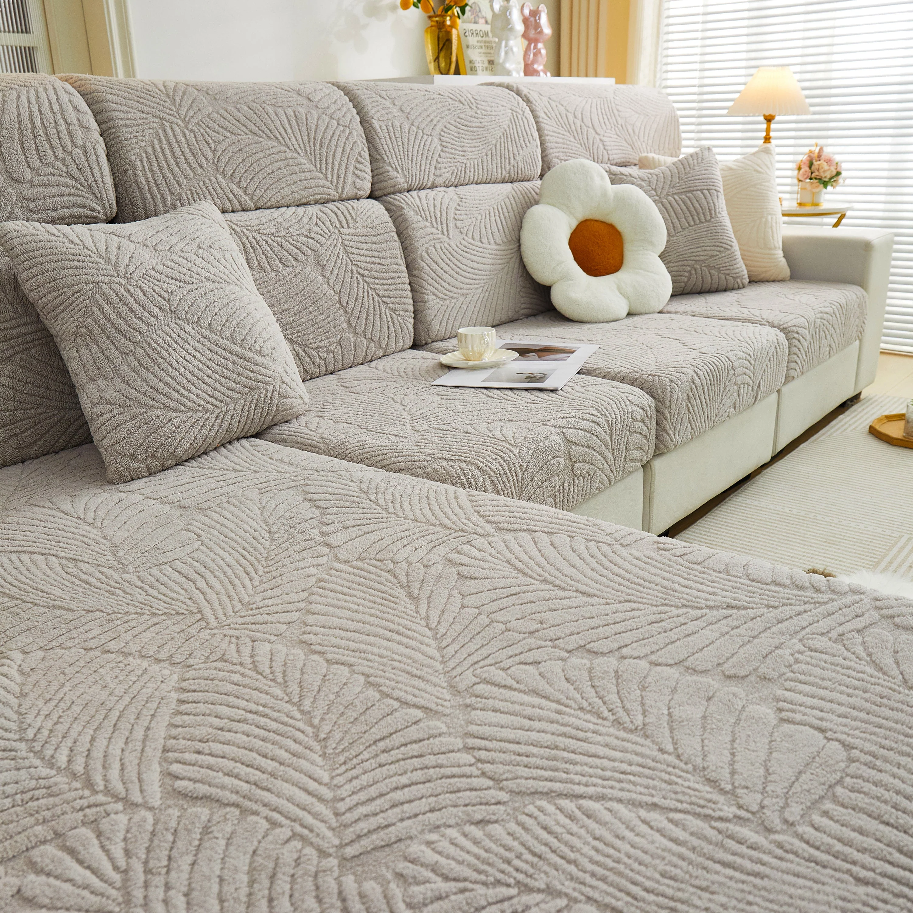 Cozy Plush Coral Fleece Sofa Cushion Slipcovers, Stretch Leaves Cushion Covers, Furniture Slipcovers - Image 138