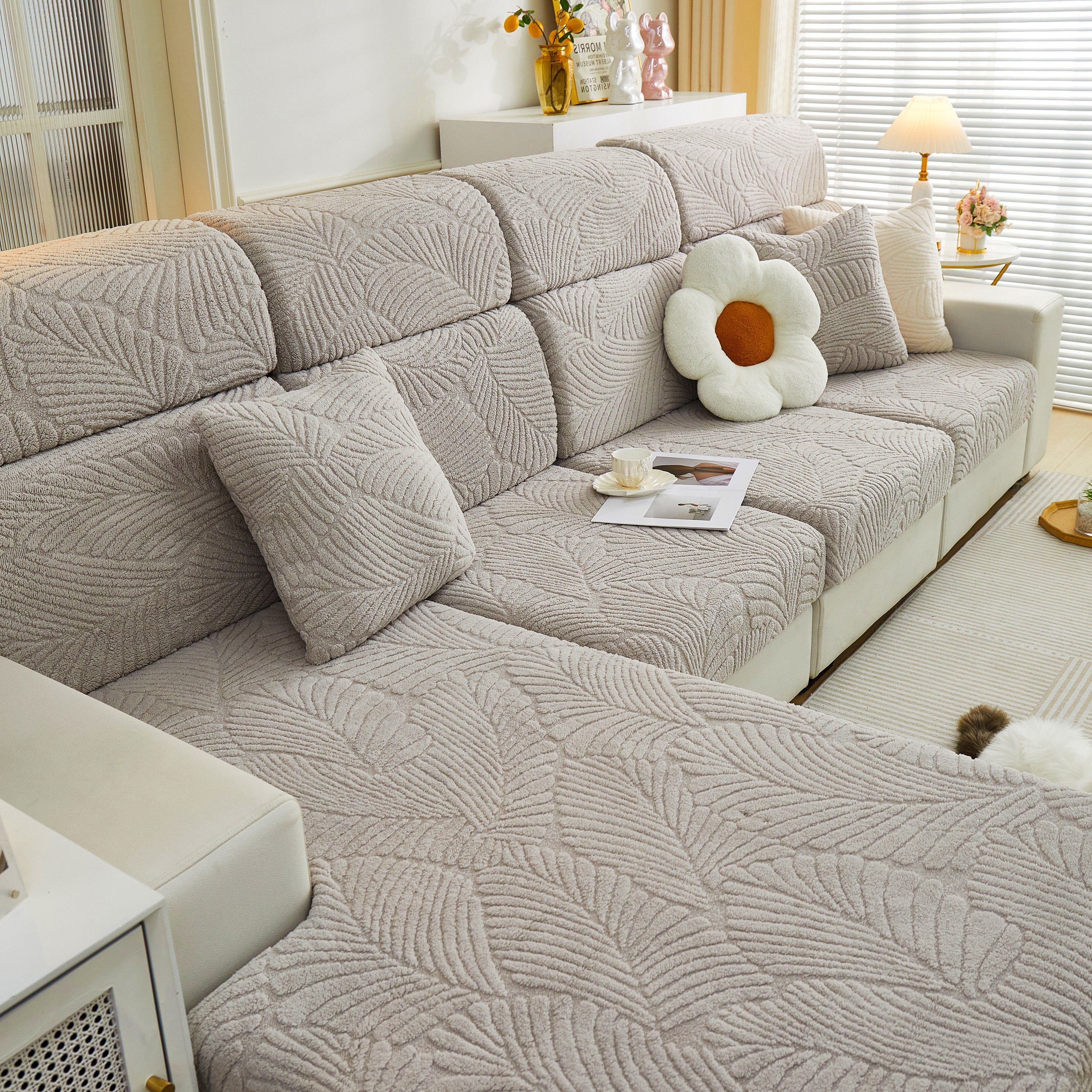 Cozy Plush Coral Fleece Sofa Cushion Slipcovers, Stretch Leaves Cushion Covers, Furniture Slipcovers - Image 139