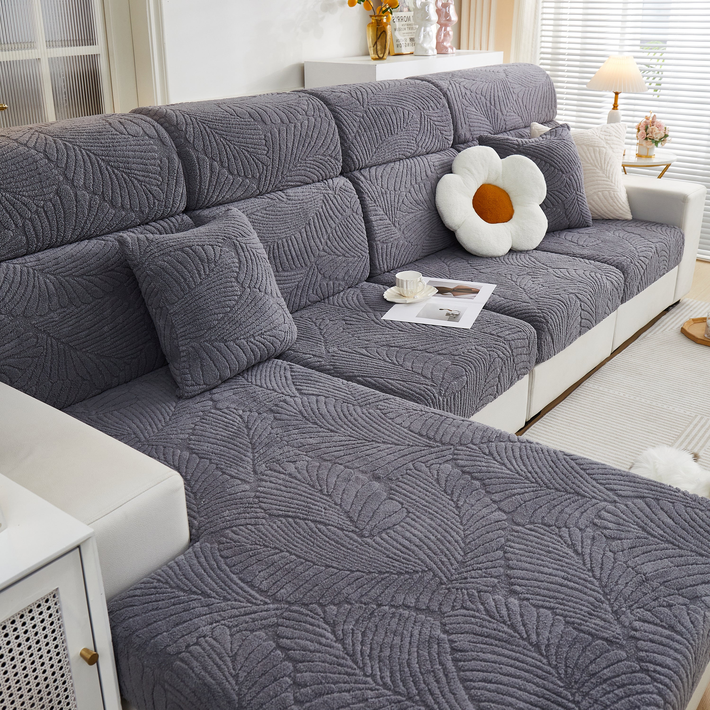 Cozy Plush Coral Fleece Sofa Cushion Slipcovers, Stretch Leaves Cushion Covers, Furniture Slipcovers - Image 15