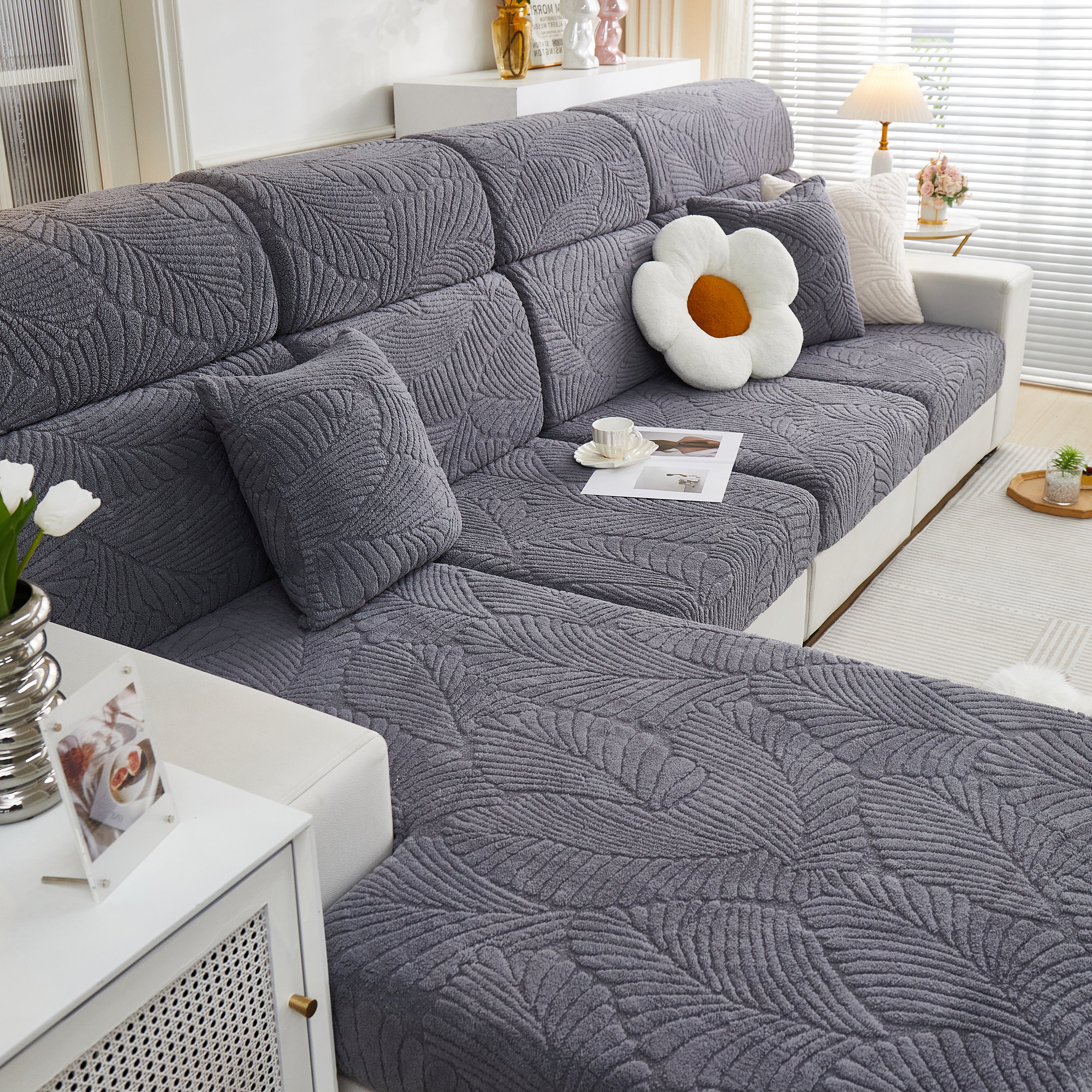 Cozy Plush Coral Fleece Sofa Cushion Slipcovers, Stretch Leaves Cushion Covers, Furniture Slipcovers - Image 17