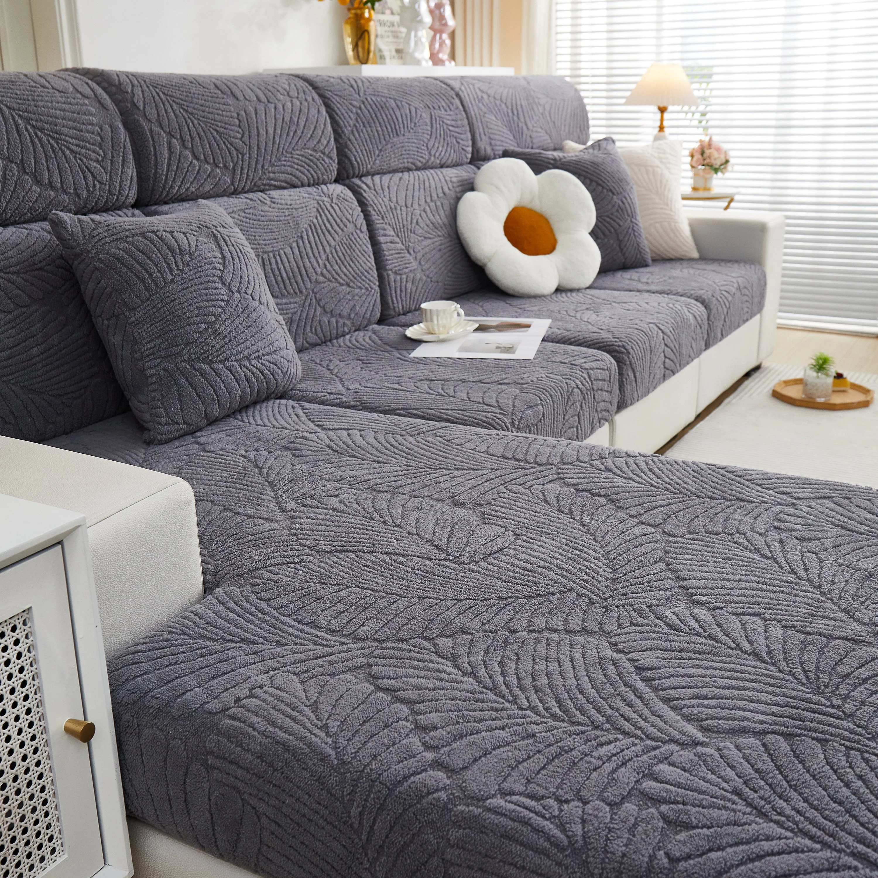 Cozy Plush Coral Fleece Sofa Cushion Slipcovers, Stretch Leaves Cushion Covers, Furniture Slipcovers - Image 18