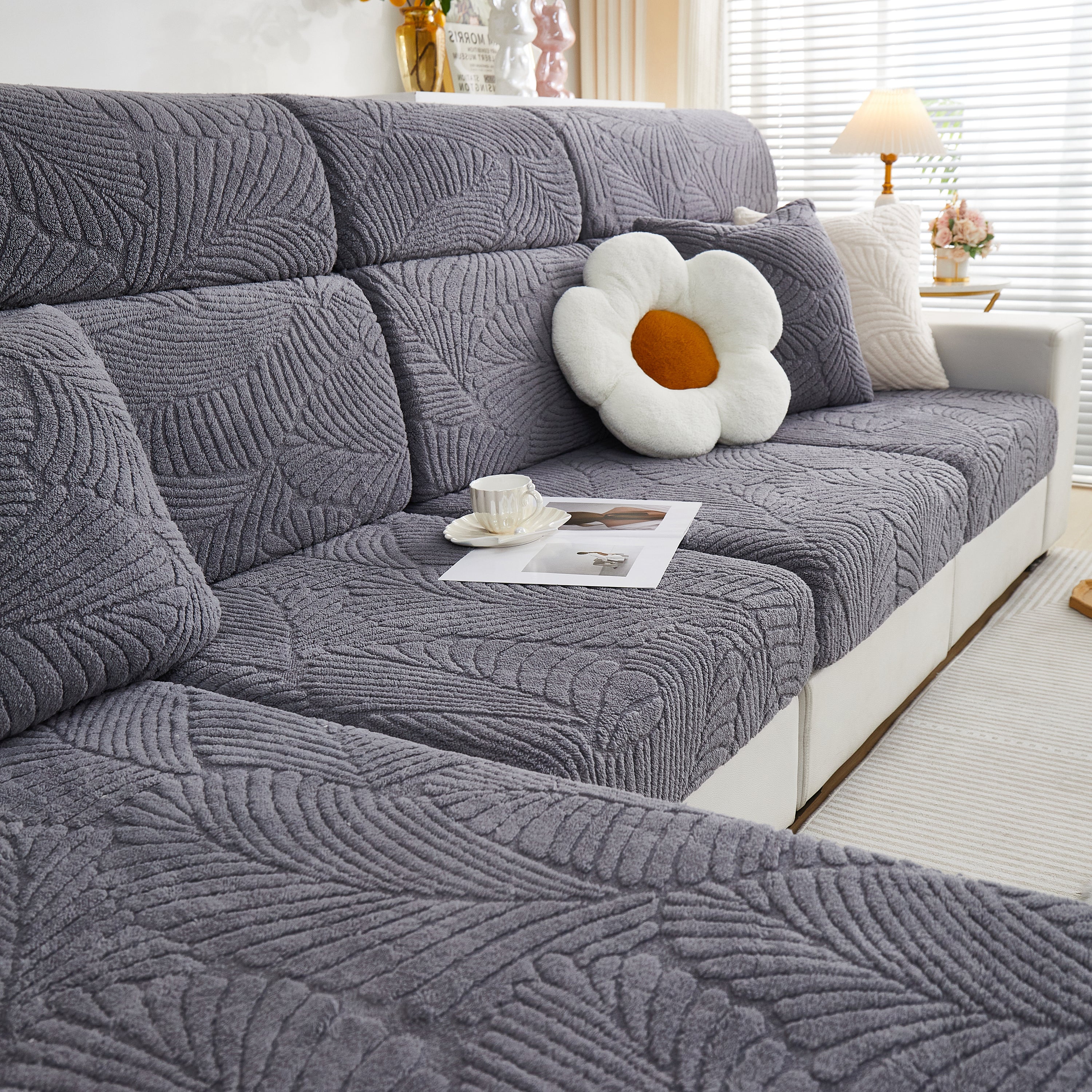 Cozy Plush Coral Fleece Sofa Cushion Slipcovers, Stretch Leaves Cushion Covers, Furniture Slipcovers - Image 19