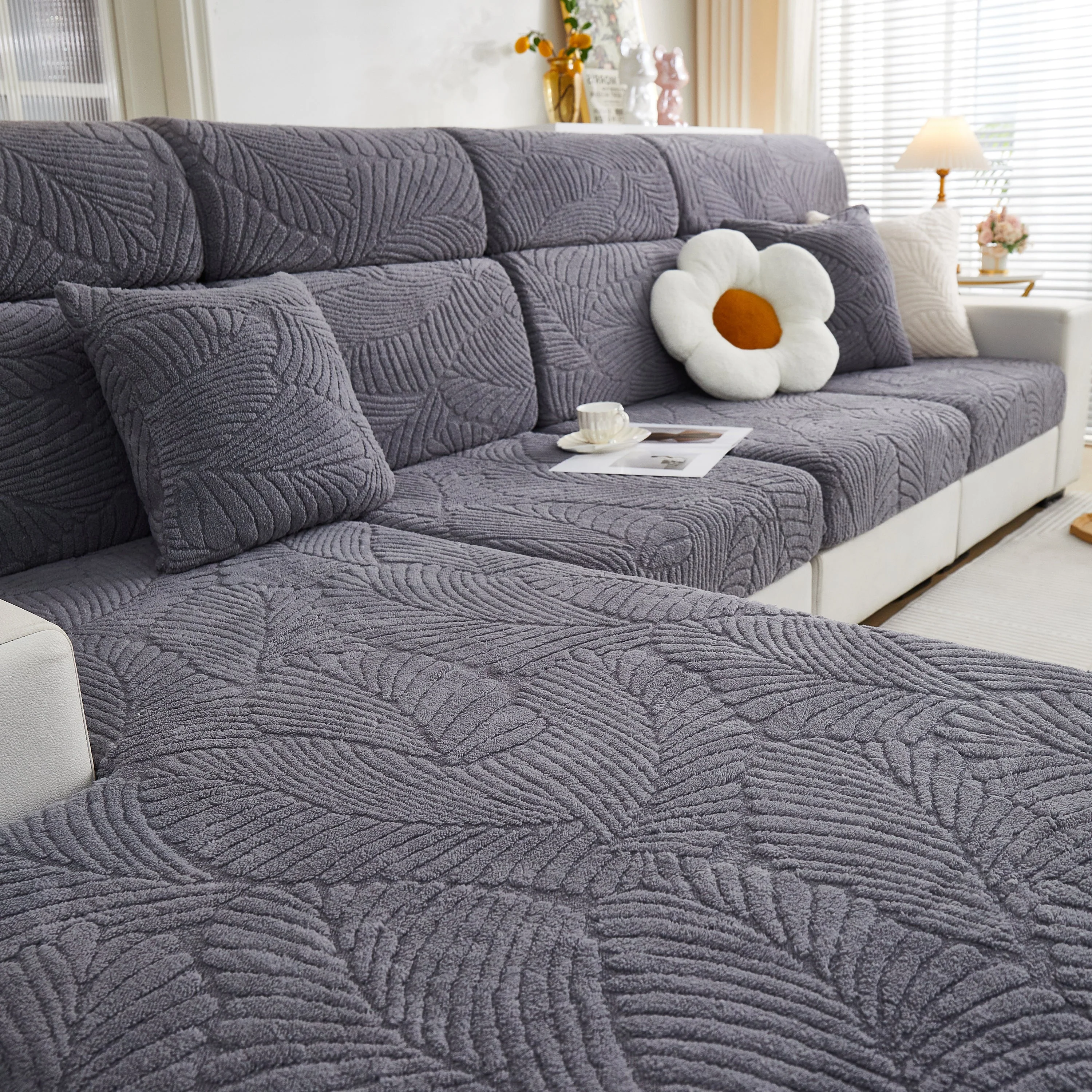 Cozy Plush Coral Fleece Sofa Cushion Slipcovers, Stretch Leaves Cushion Covers, Furniture Slipcovers - Image 20