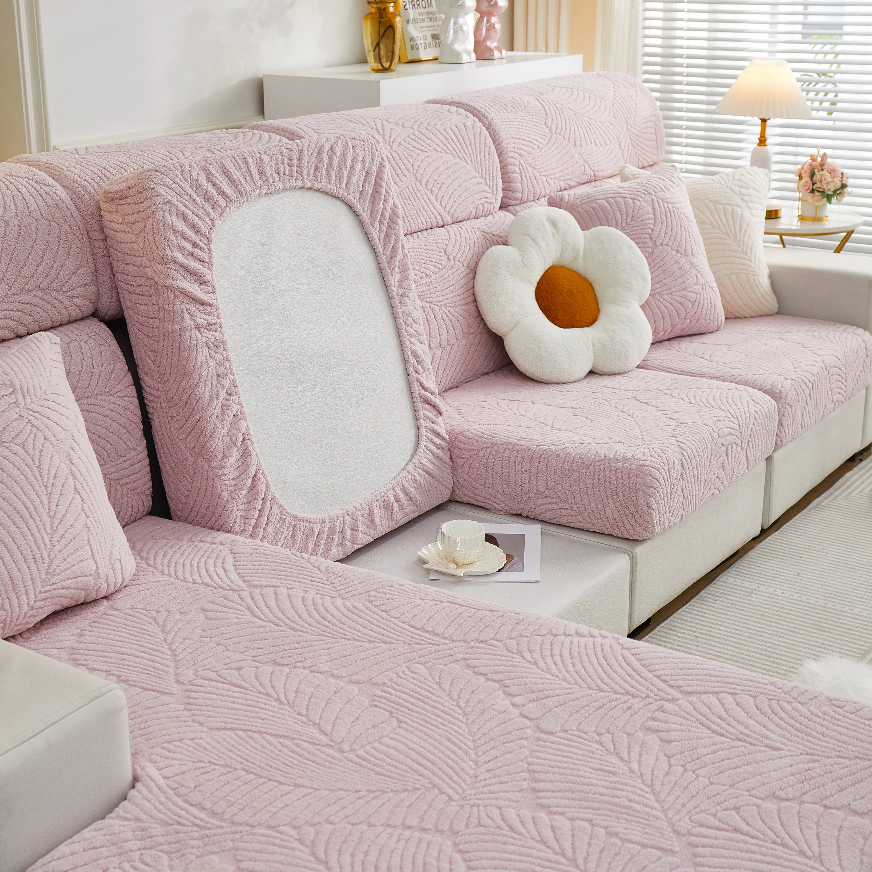 Cozy Plush Coral Fleece Sofa Cushion Slipcovers, Stretch Leaves Cushion Covers, Furniture Slipcovers - Image 21