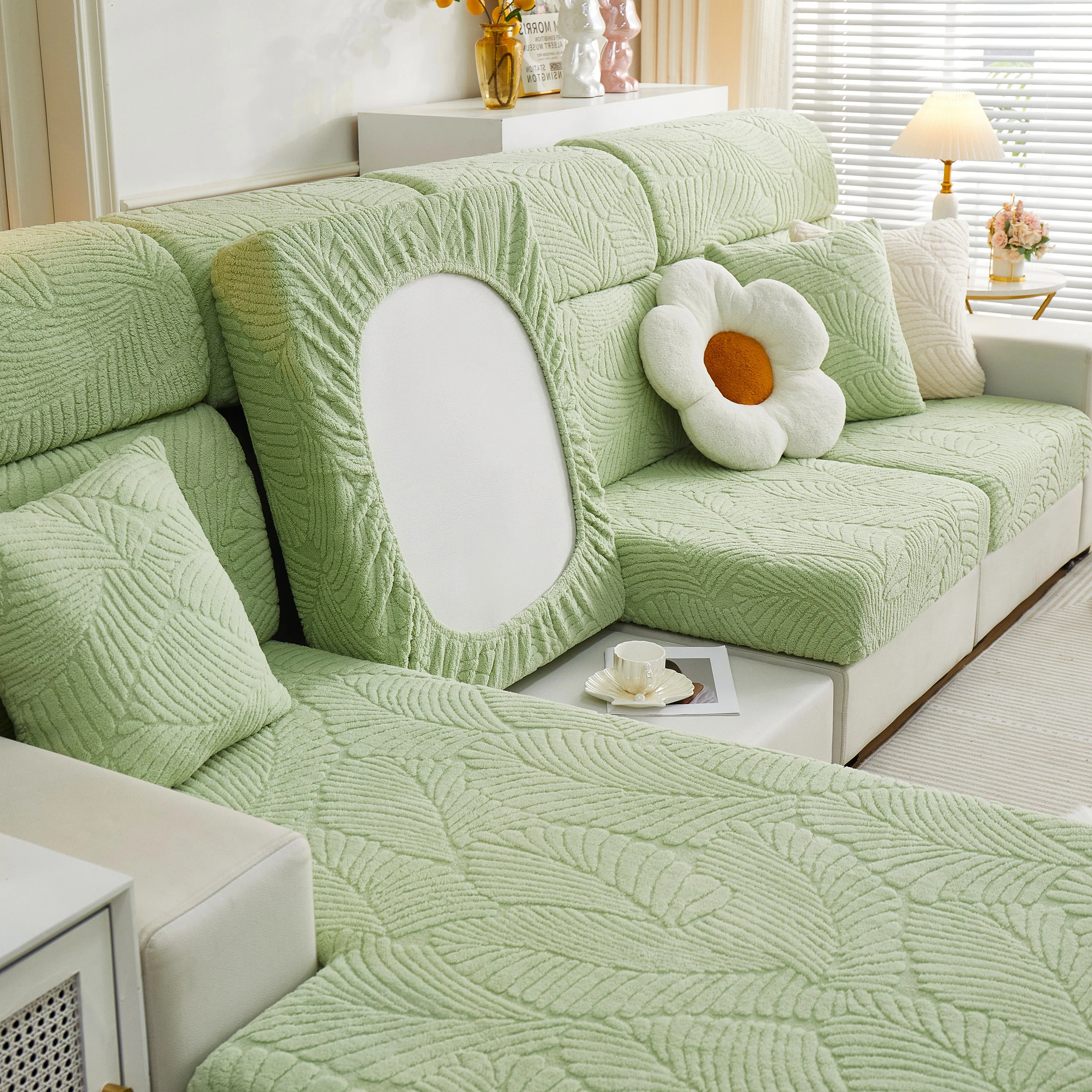 Cozy Plush Coral Fleece Sofa Cushion Slipcovers, Stretch Leaves Cushion Covers, Furniture Slipcovers - Image 22