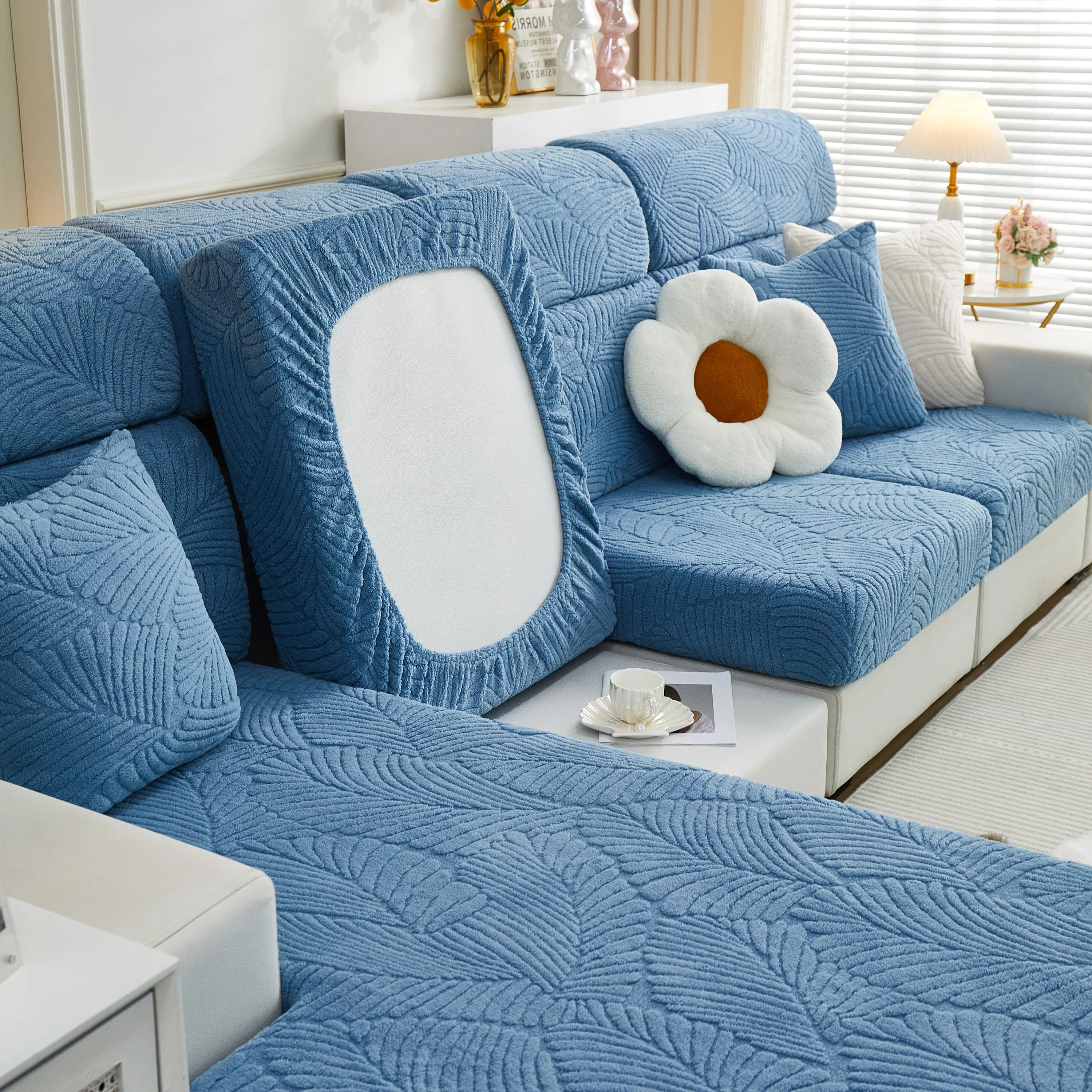 Cozy Plush Coral Fleece Sofa Cushion Slipcovers, Stretch Leaves Cushion Covers, Furniture Slipcovers - Image 23