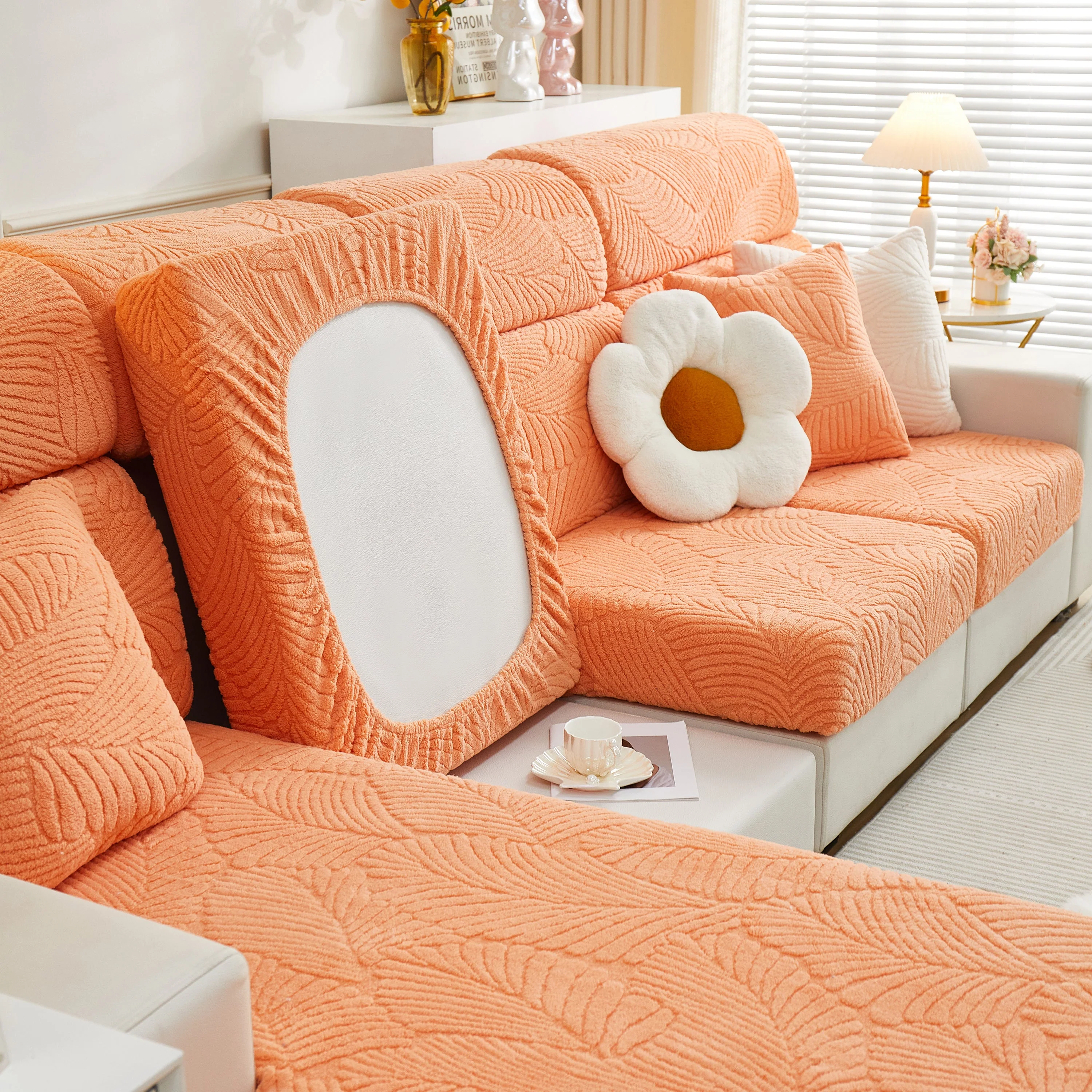 Cozy Plush Coral Fleece Sofa Cushion Slipcovers, Stretch Leaves Cushion Covers, Furniture Slipcovers - Image 24