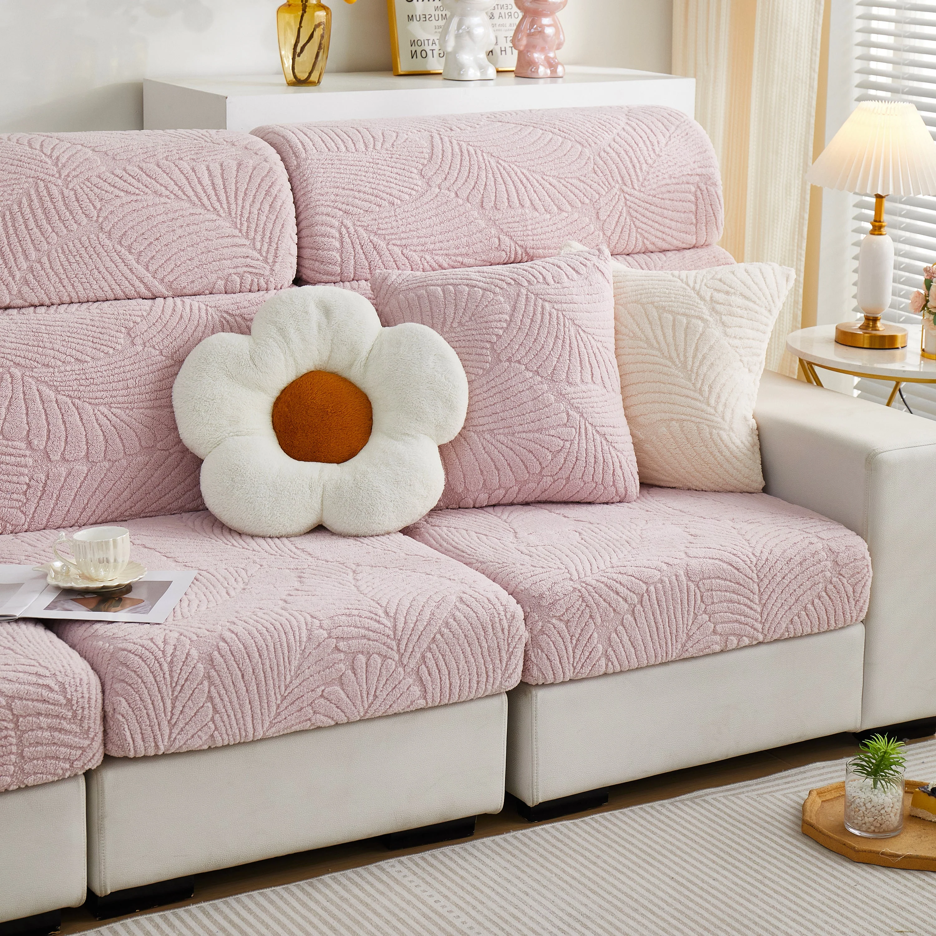 Cozy Plush Coral Fleece Sofa Cushion Slipcovers, Stretch Leaves Cushion Covers, Furniture Slipcovers - Image 28