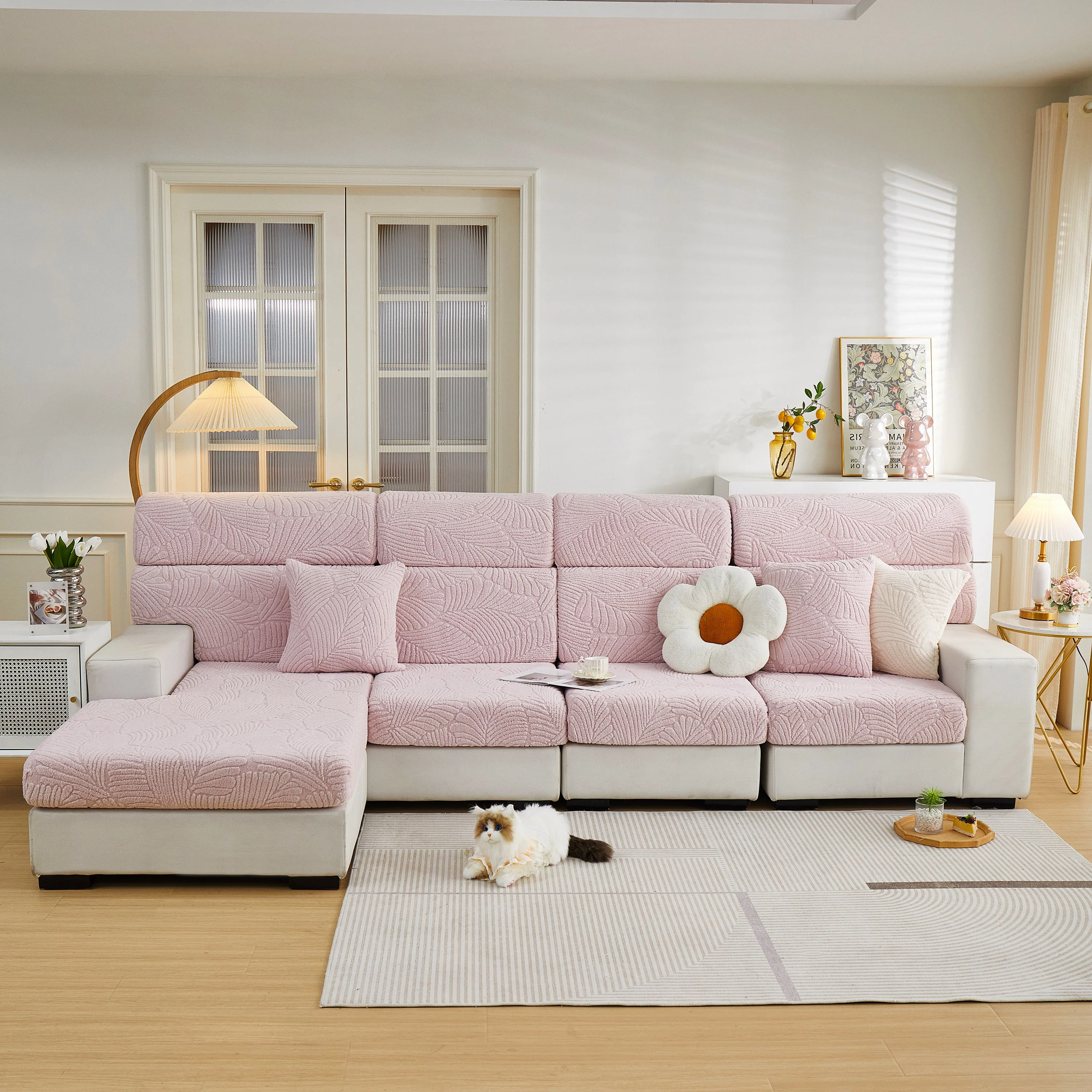 Cozy Plush Coral Fleece Sofa Cushion Slipcovers, Stretch Leaves Cushion Covers, Furniture Slipcovers - Image 29