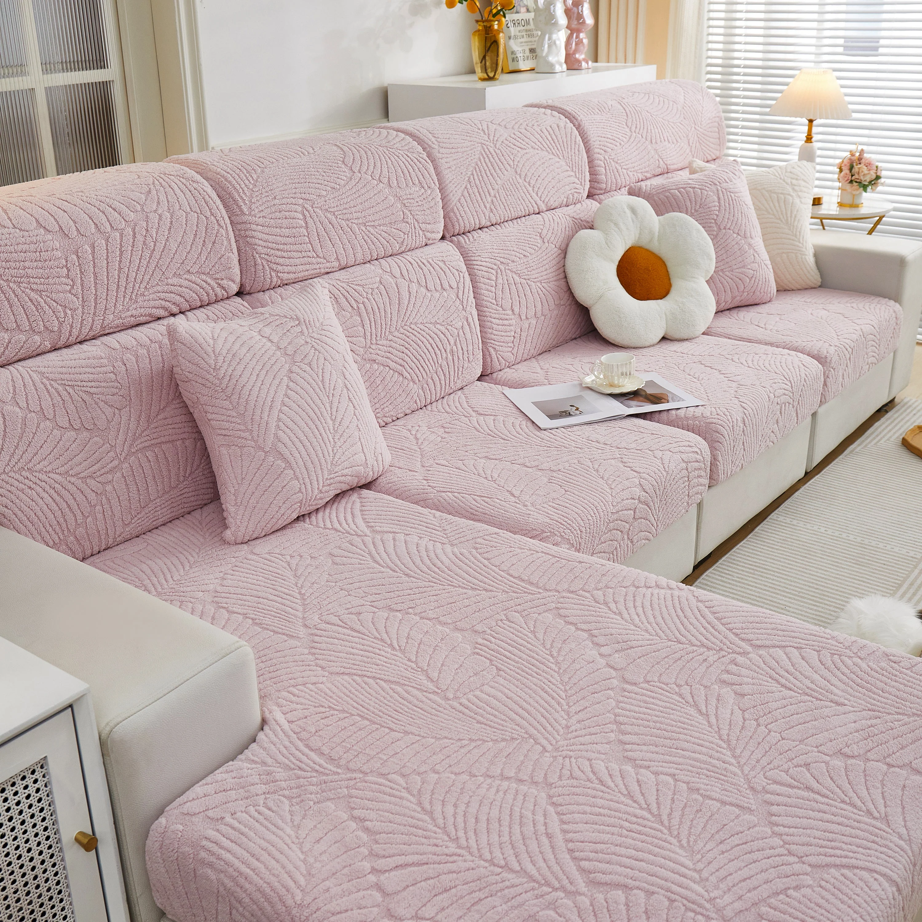 Cozy Plush Coral Fleece Sofa Cushion Slipcovers, Stretch Leaves Cushion Covers, Furniture Slipcovers - Image 33
