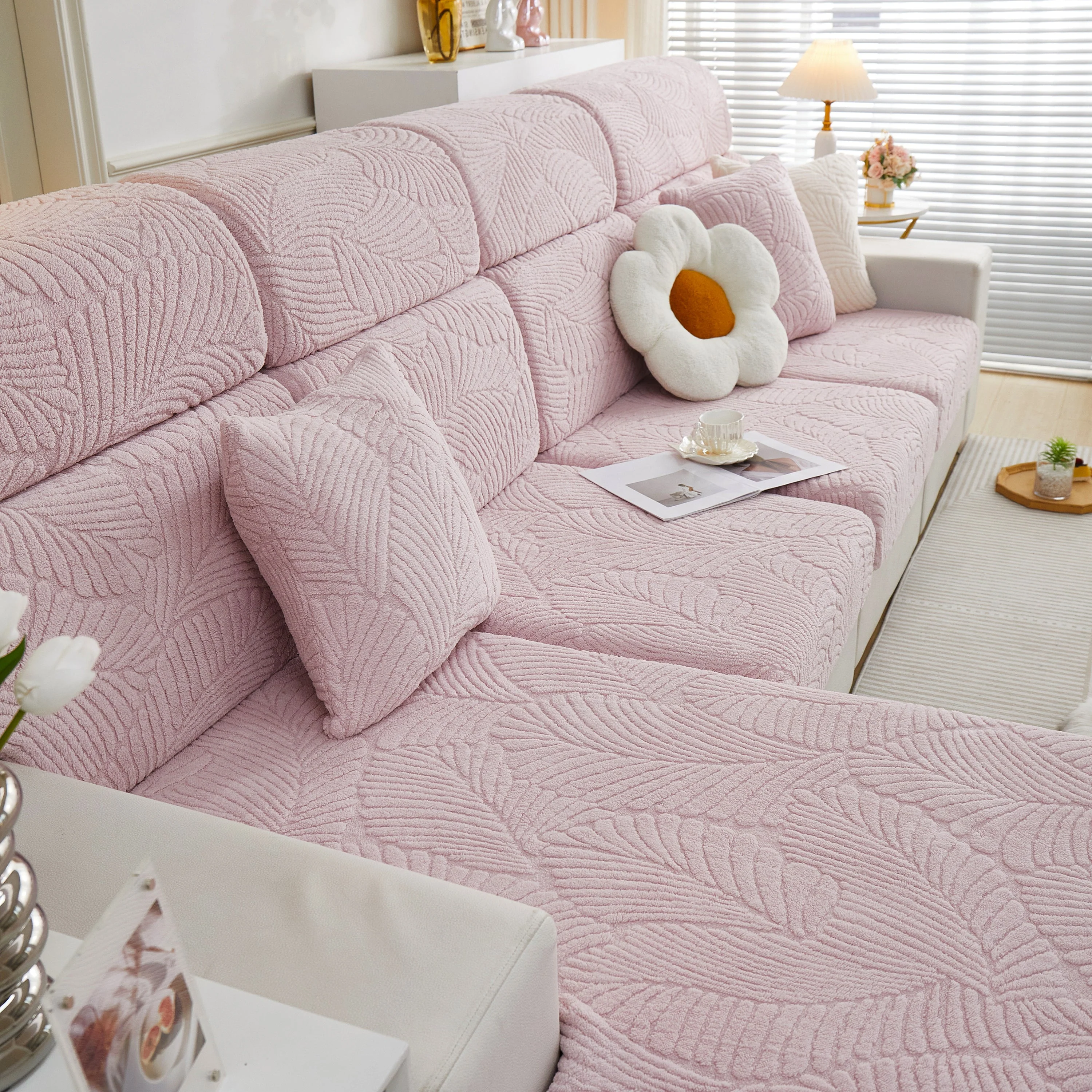 Cozy Plush Coral Fleece Sofa Cushion Slipcovers, Stretch Leaves Cushion Covers, Furniture Slipcovers - Image 34