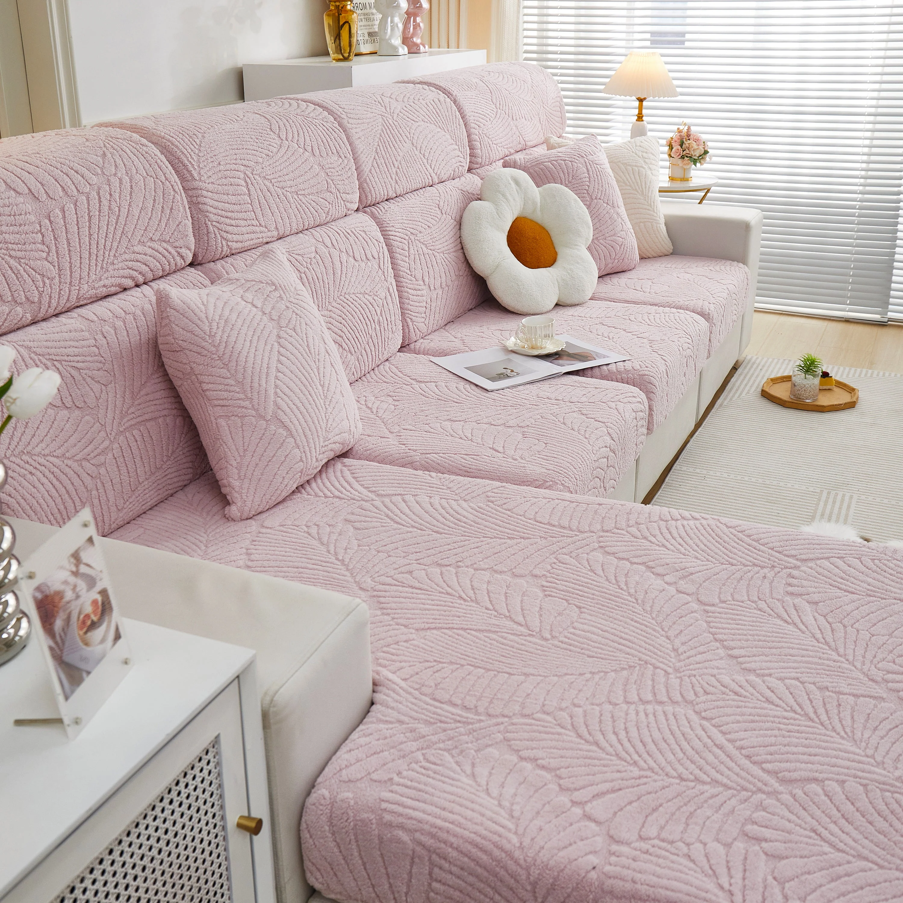 Cozy Plush Coral Fleece Sofa Cushion Slipcovers, Stretch Leaves Cushion Covers, Furniture Slipcovers - Image 35