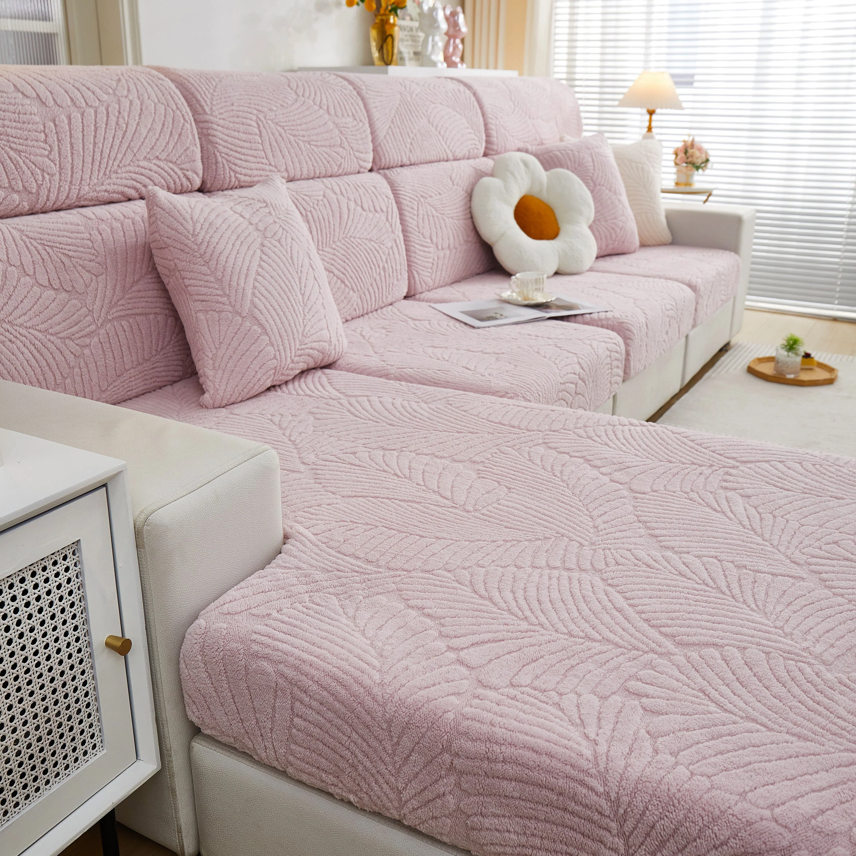 Cozy Plush Coral Fleece Sofa Cushion Slipcovers, Stretch Leaves Cushion Covers, Furniture Slipcovers - Image 36