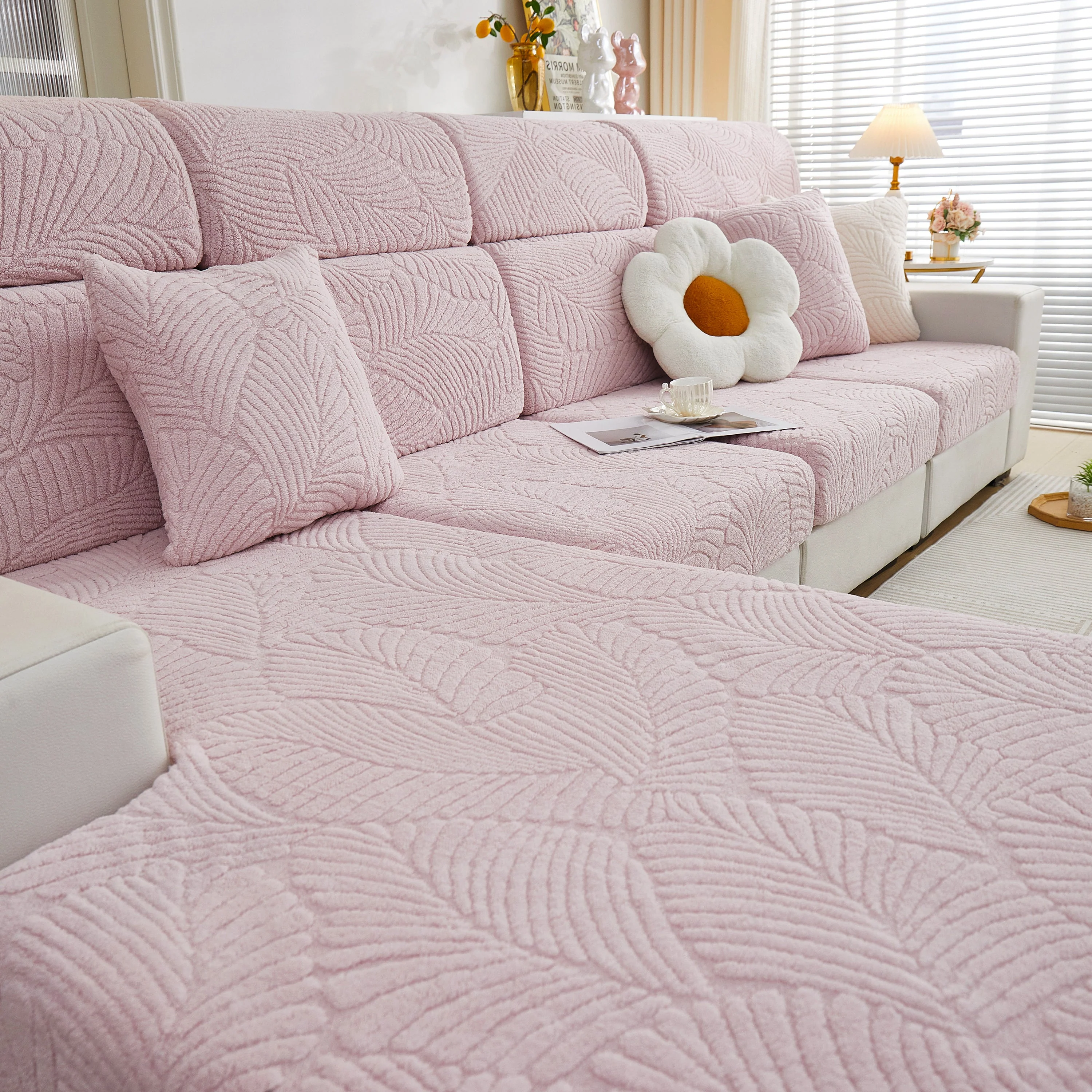 Cozy Plush Coral Fleece Sofa Cushion Slipcovers, Stretch Leaves Cushion Covers, Furniture Slipcovers - Image 37