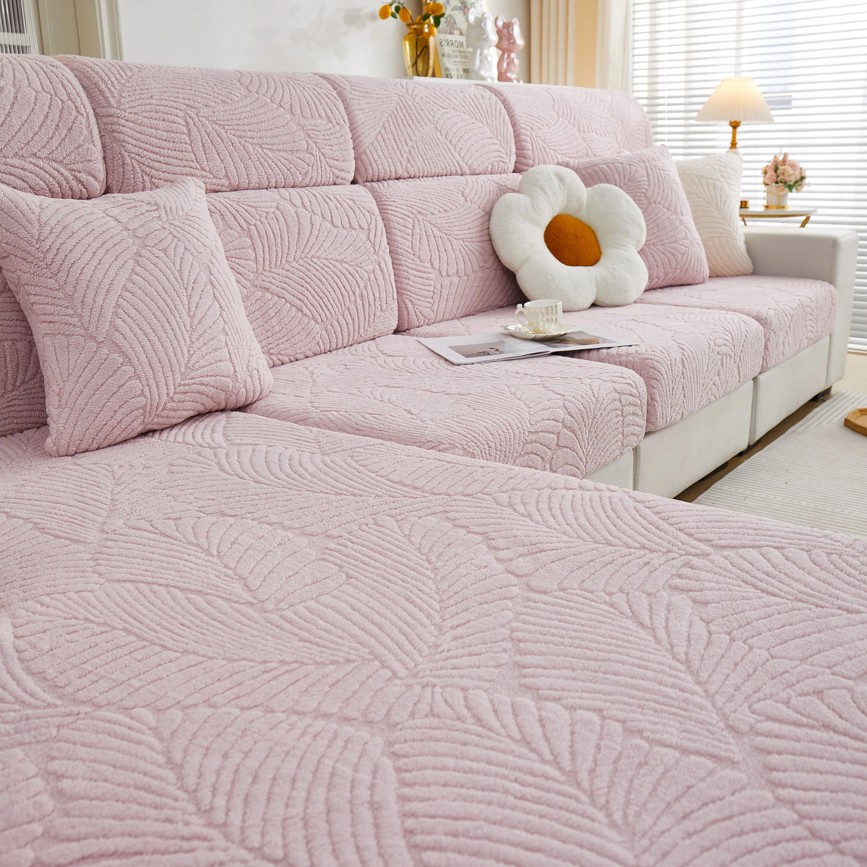 Cozy Plush Coral Fleece Sofa Cushion Slipcovers, Stretch Leaves Cushion Covers, Furniture Slipcovers - Image 38