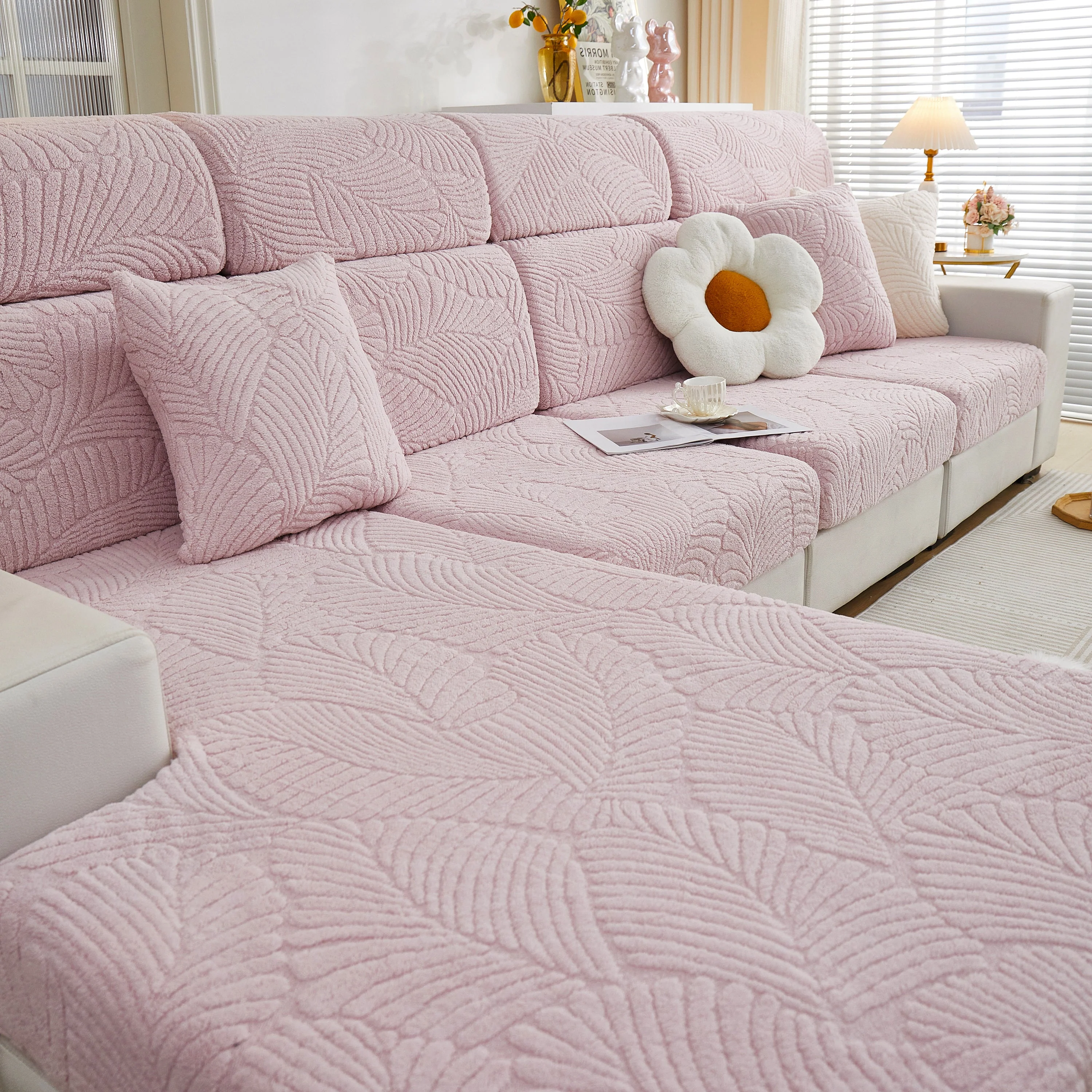 Cozy Plush Coral Fleece Sofa Cushion Slipcovers, Stretch Leaves Cushion Covers, Furniture Slipcovers - Image 39