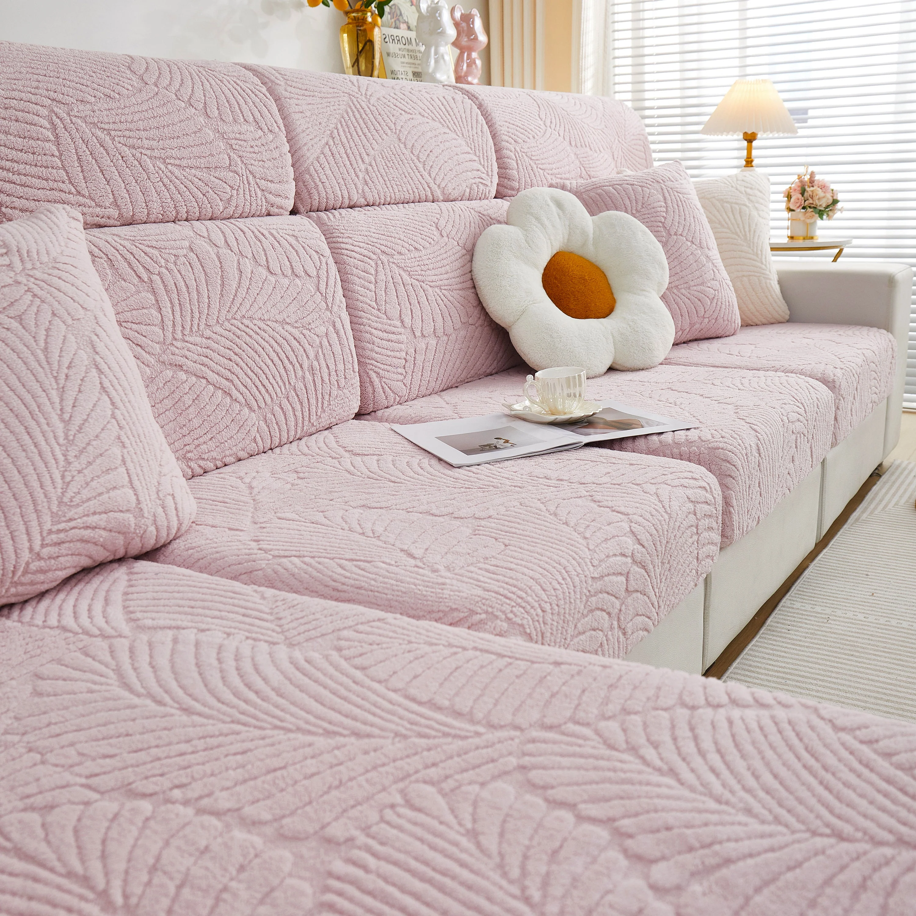 Cozy Plush Coral Fleece Sofa Cushion Slipcovers, Stretch Leaves Cushion Covers, Furniture Slipcovers - Image 40