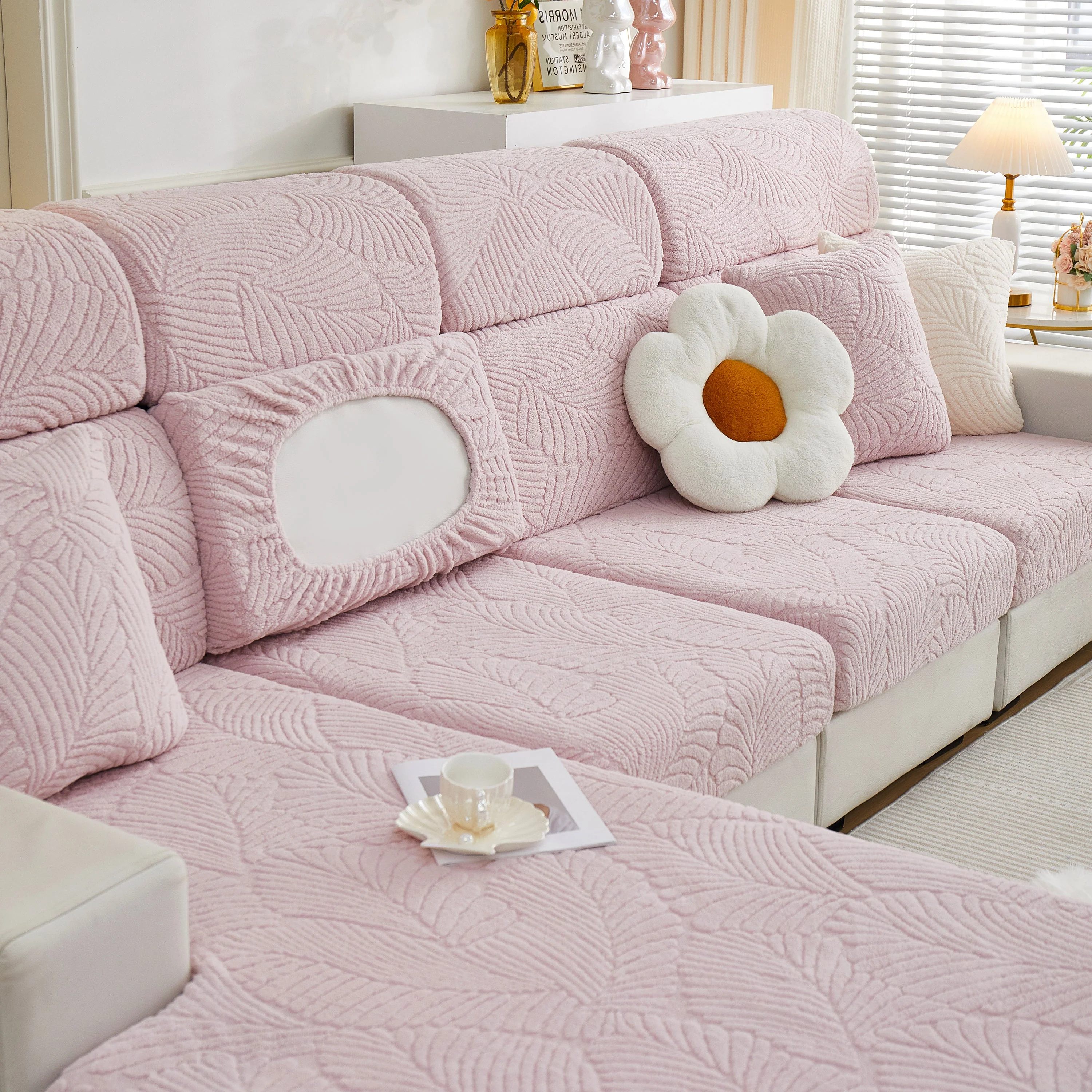 Cozy Plush Coral Fleece Sofa Cushion Slipcovers, Stretch Leaves Cushion Covers, Furniture Slipcovers - Image 42