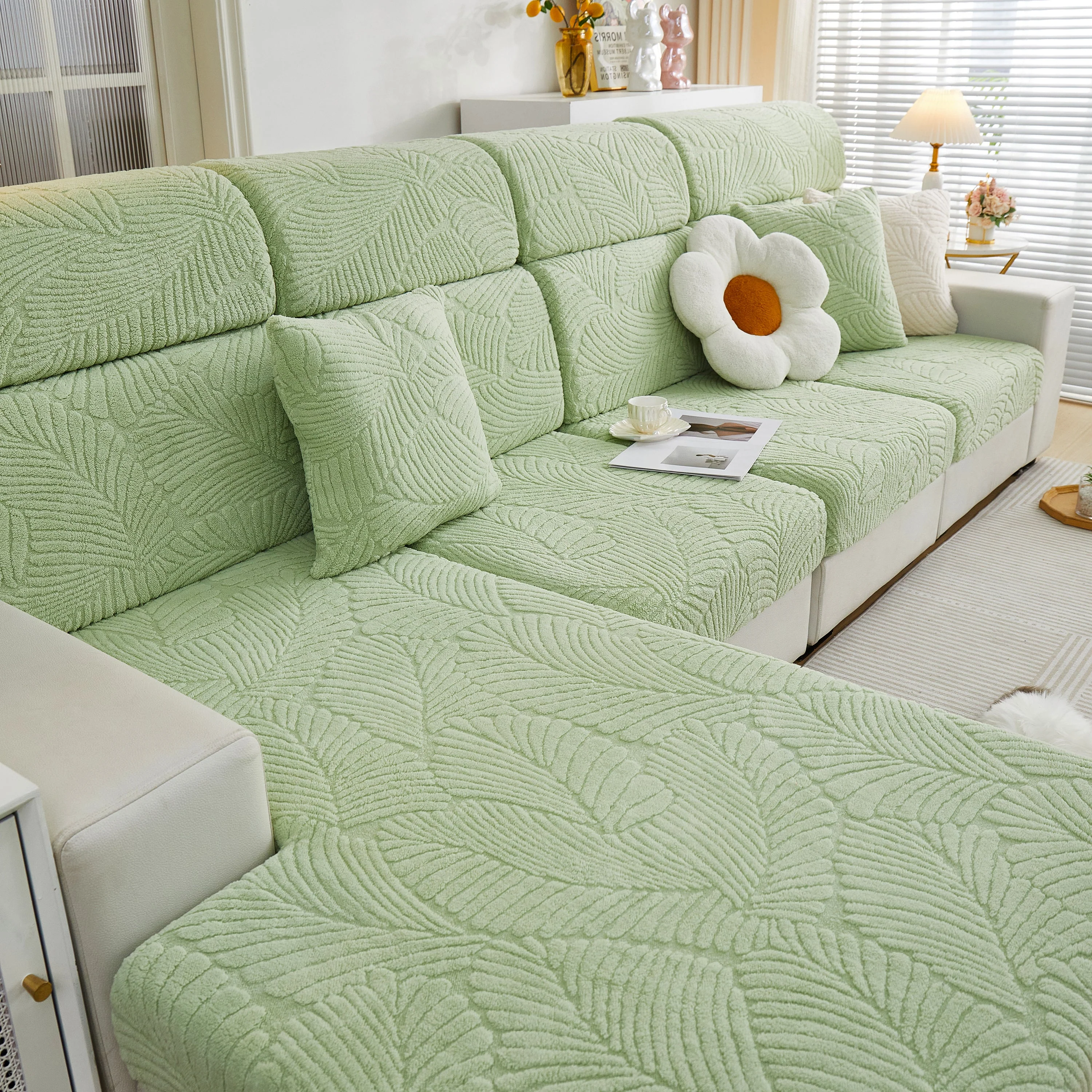 Cozy Plush Coral Fleece Sofa Cushion Slipcovers, Stretch Leaves Cushion Covers, Furniture Slipcovers - Image 53