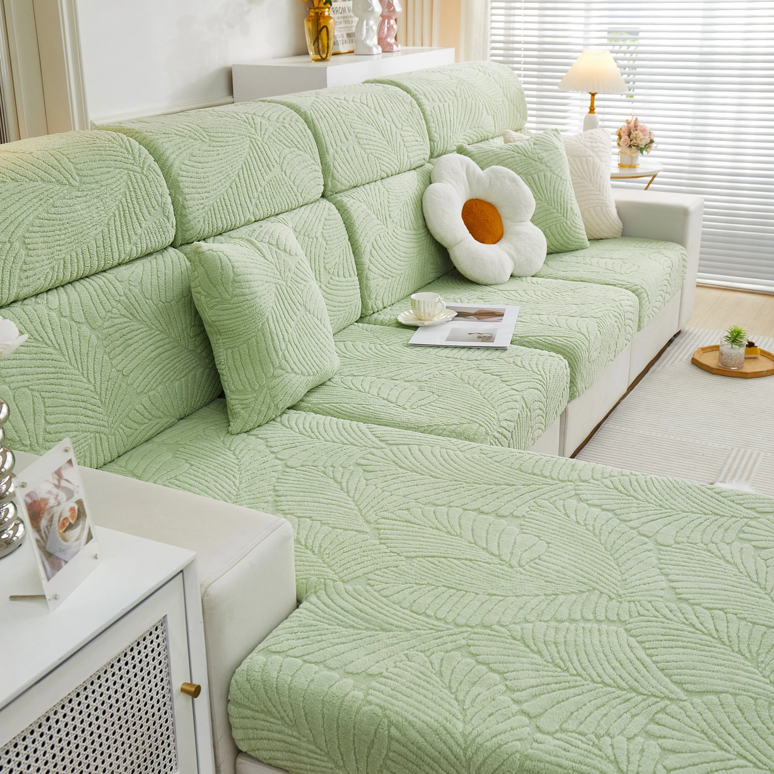 Cozy Plush Coral Fleece Sofa Cushion Slipcovers, Stretch Leaves Cushion Covers, Furniture Slipcovers - Image 55